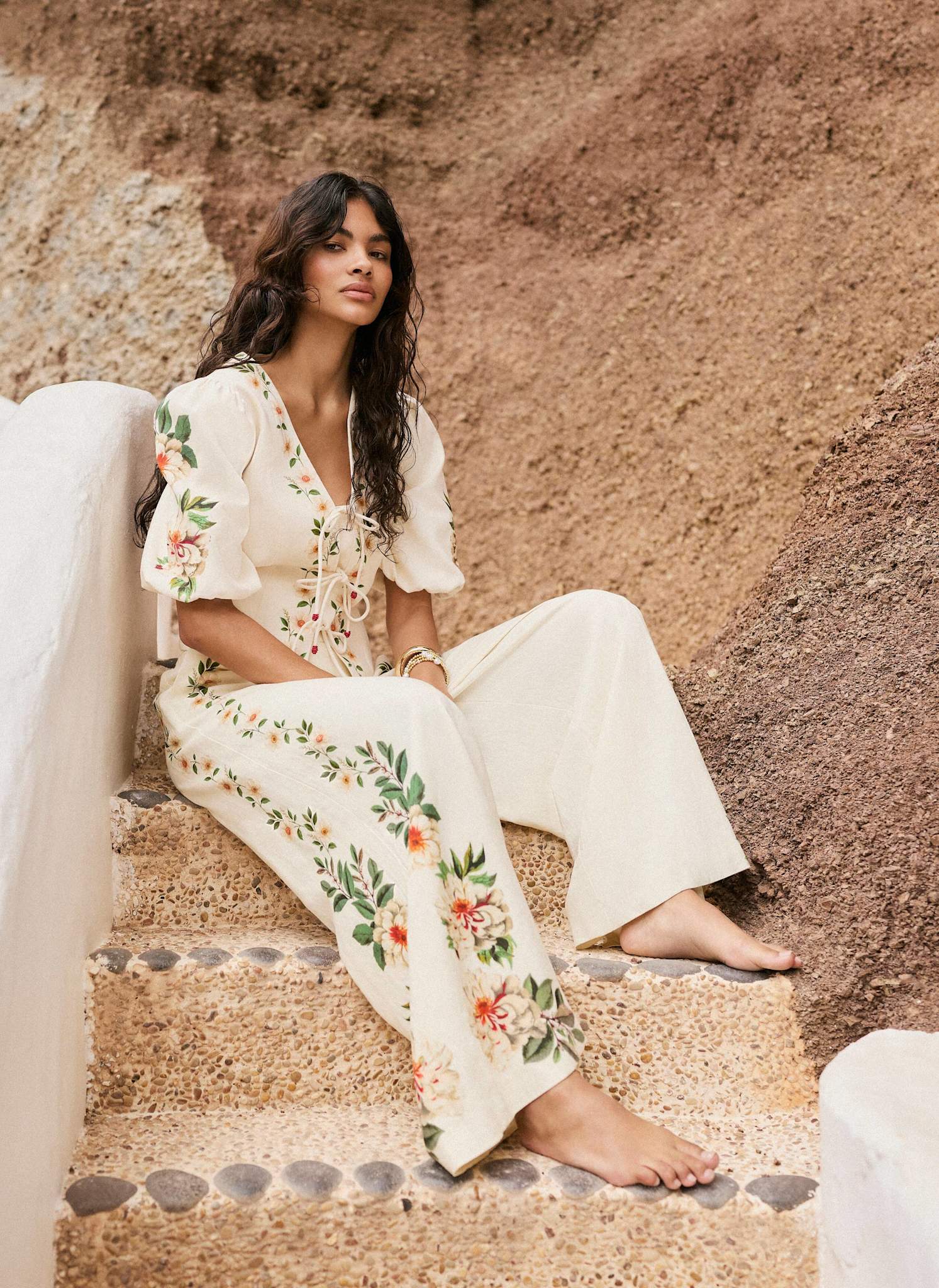 4414-cream-linen-blend-floral-print-wide-trousers-1.jpg Cream Linen Blend Floral Print Wide Trousers