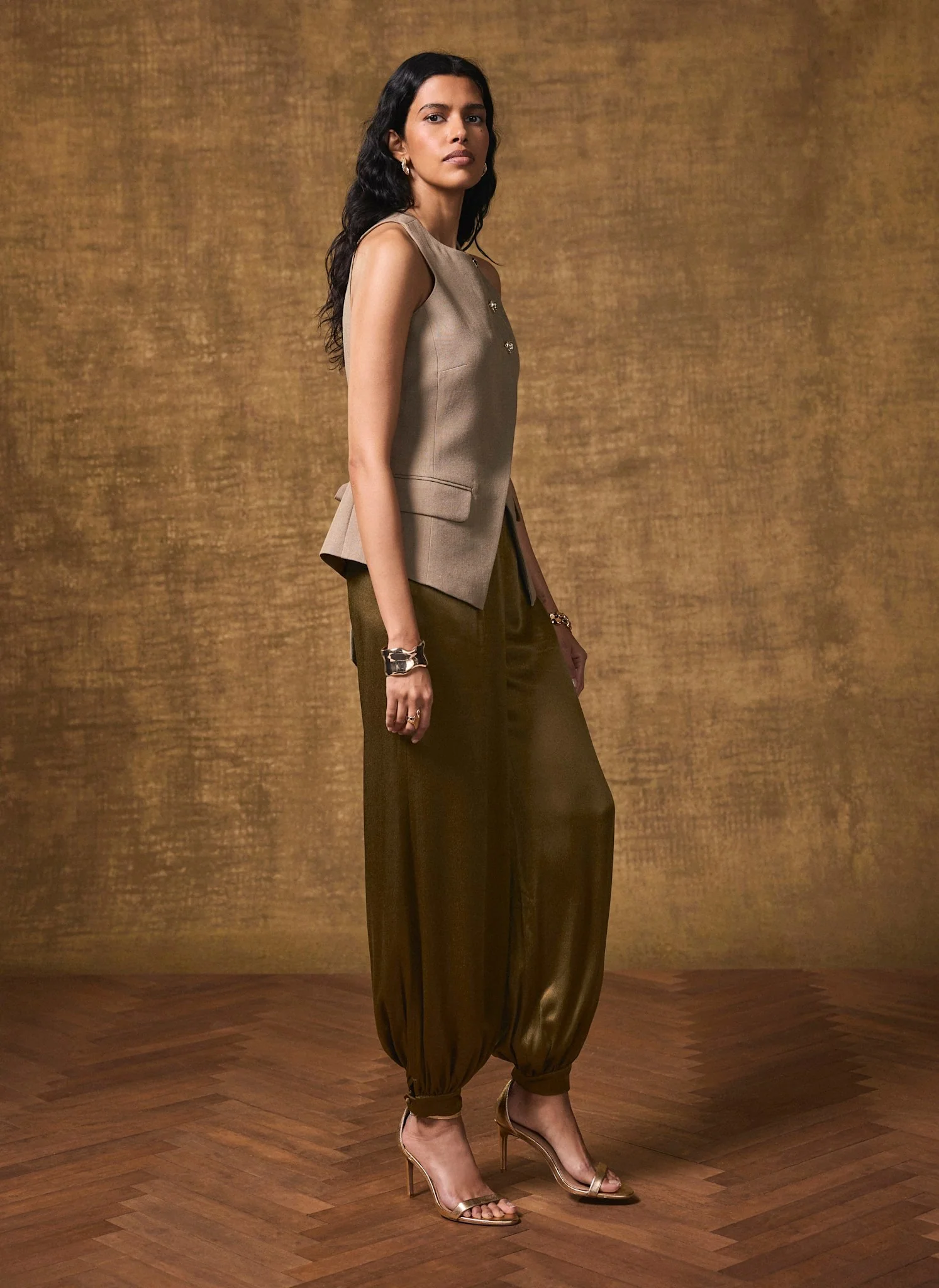 Khaki Satin Balloon Trousers
