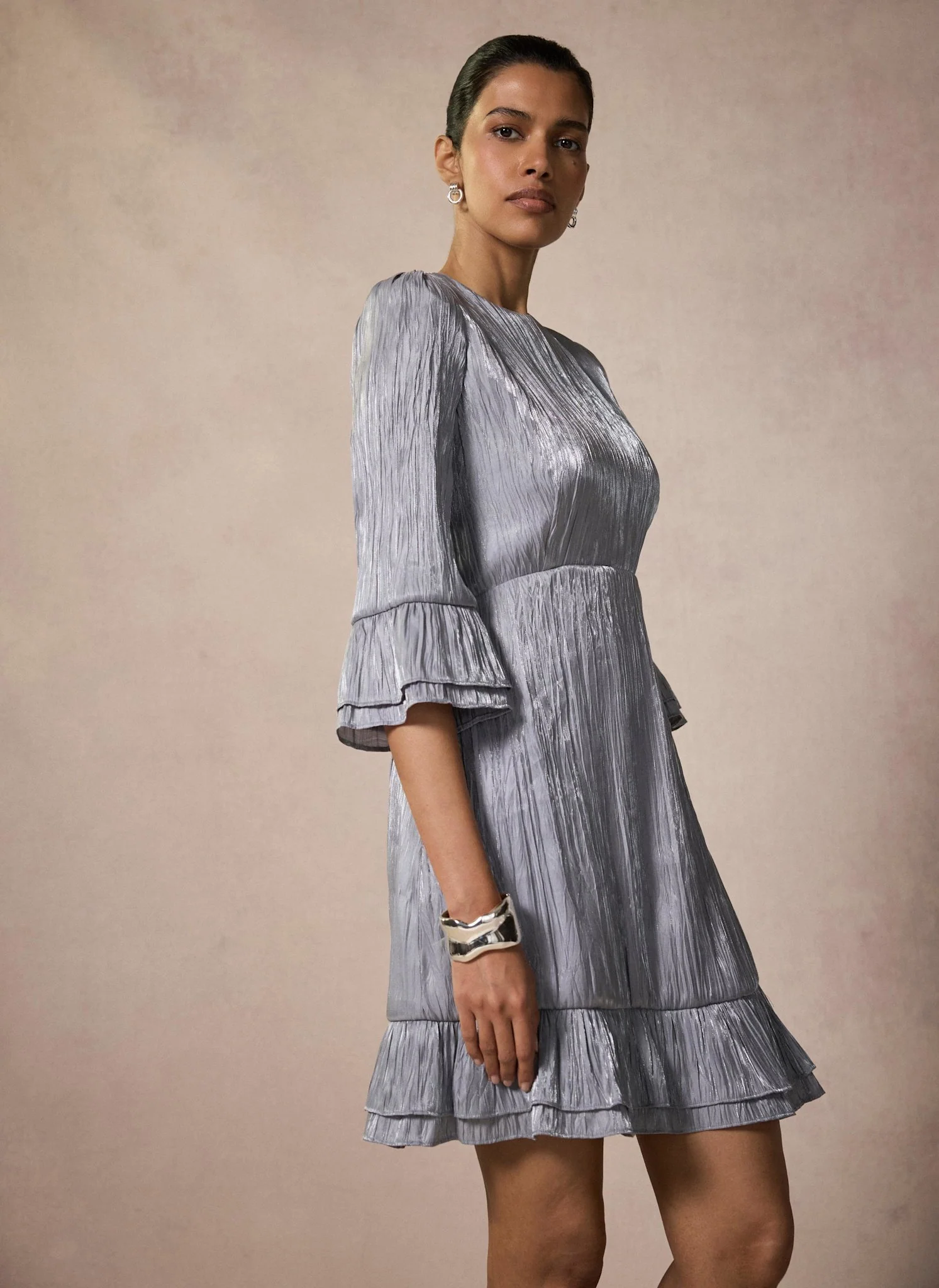 4452-silver-metallic-ruffle-mini-dress-2.webp Silver Metallic Ruffle Mini Dress