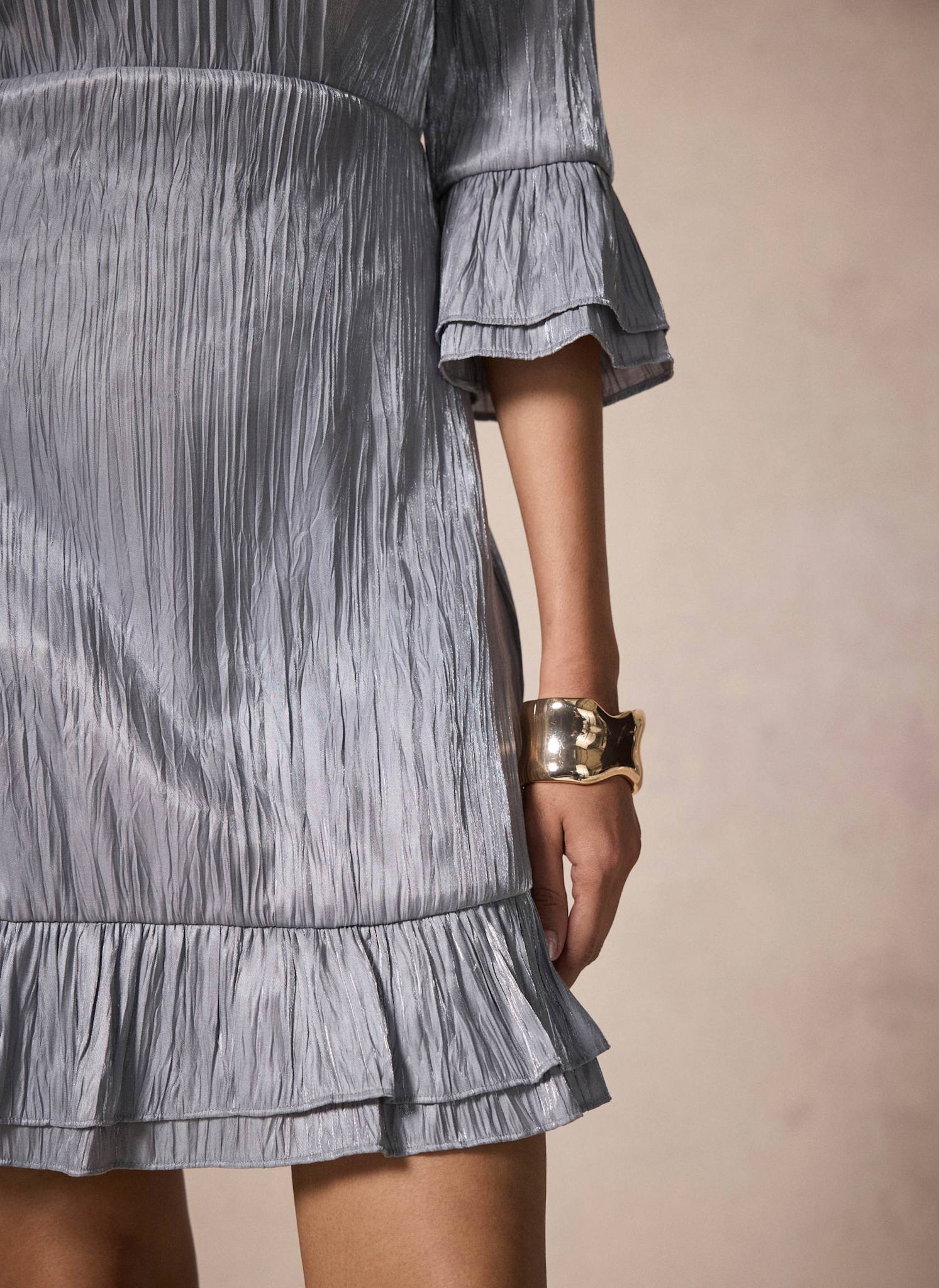 4452-silver-metallic-ruffle-mini-dress-3.jpg Silver Metallic Ruffle Mini Dress