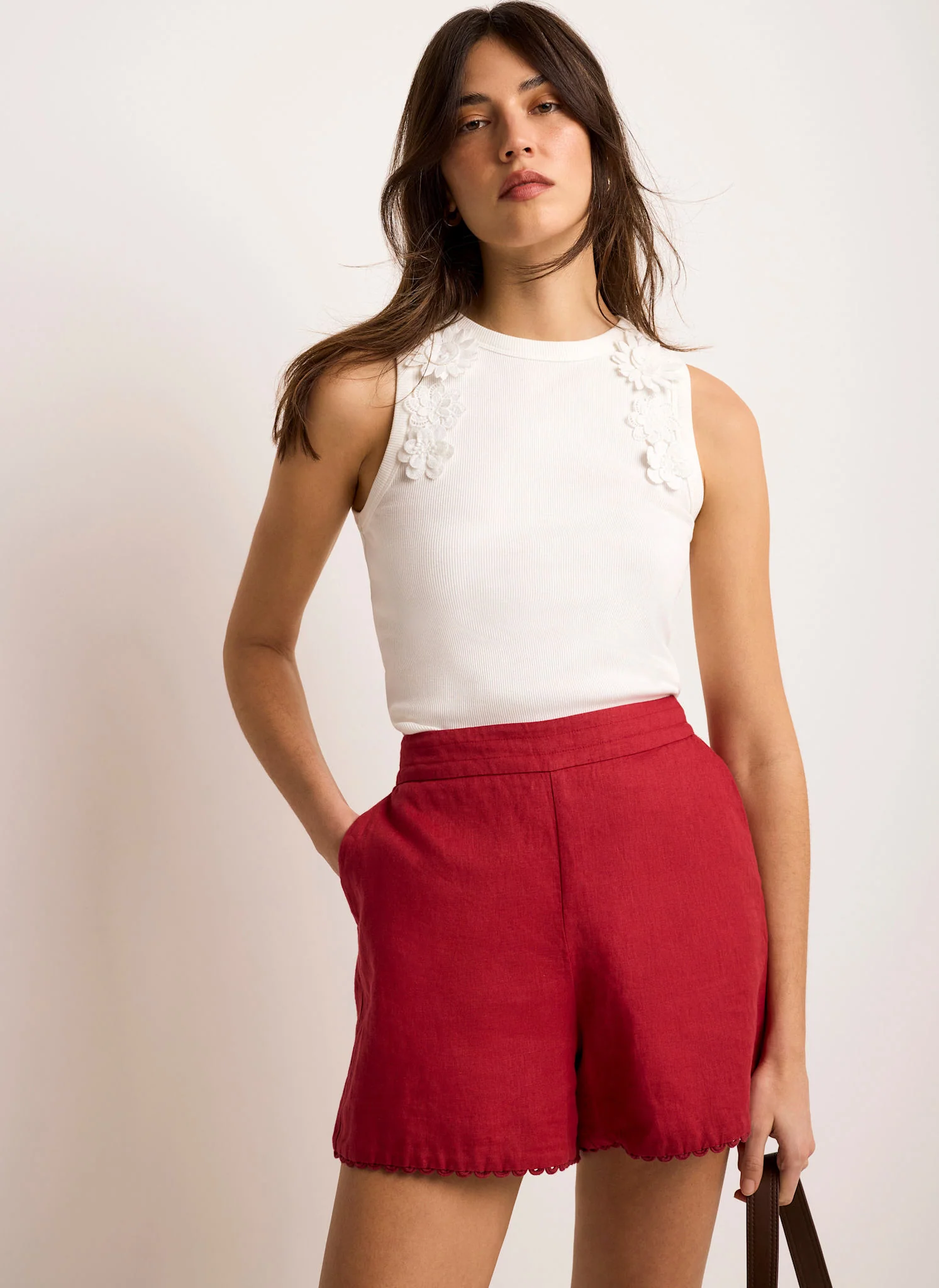 Cream Floral Applique Vest Top