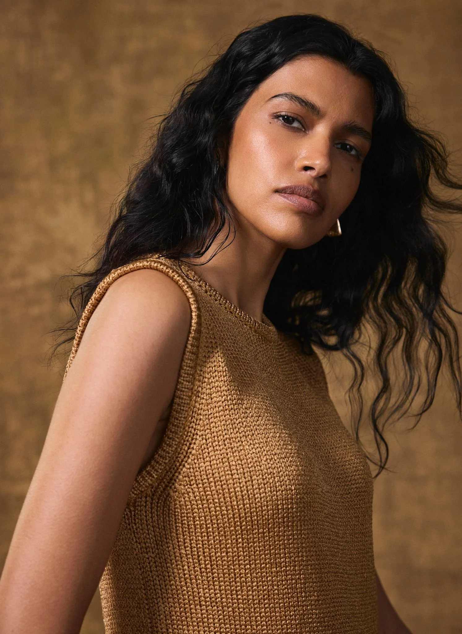 Gold Metallic Knit Vest Top