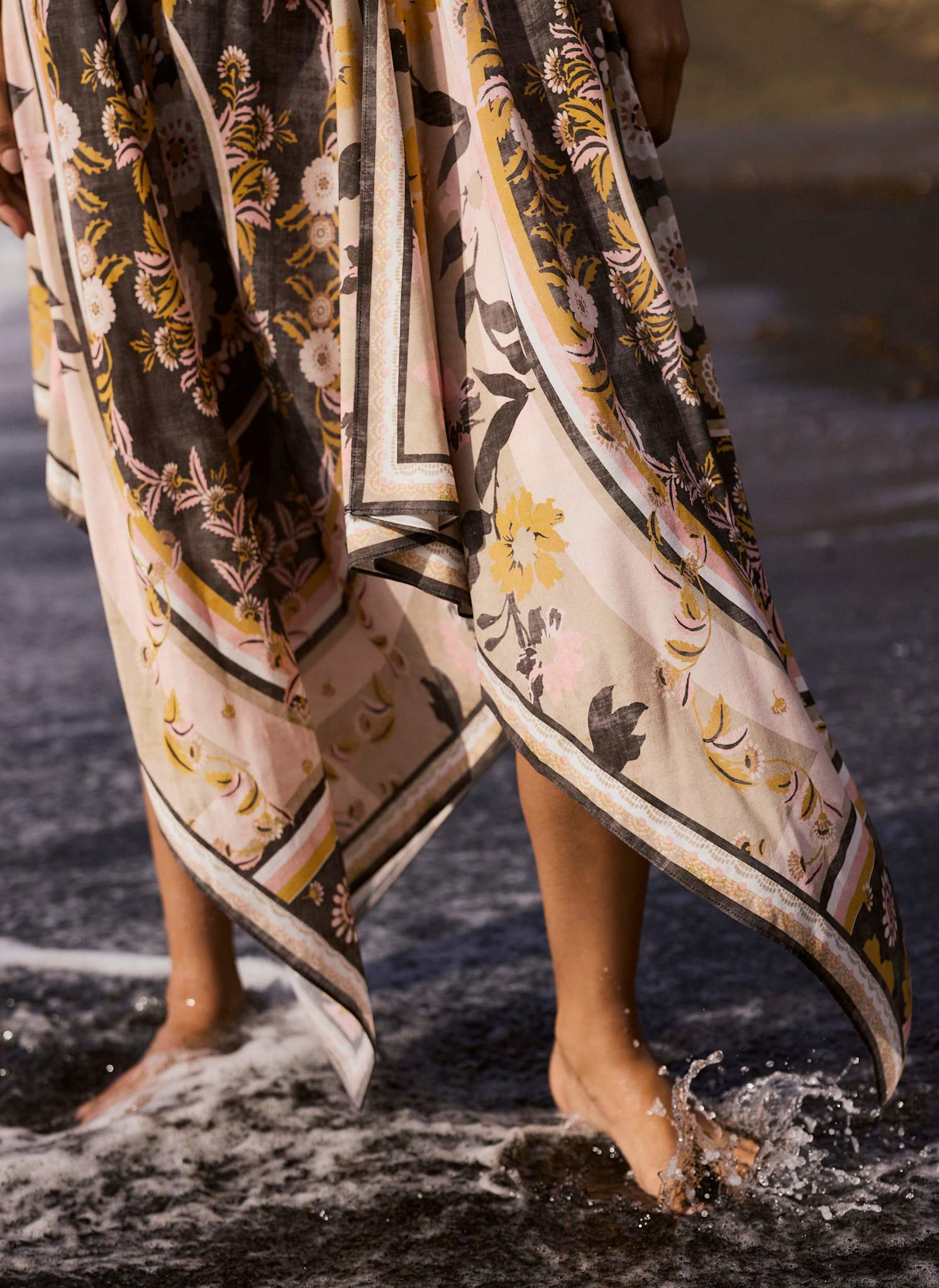 4590-neutral-floral-print-scarf-detail-midi-dress-4.jpg Neutral Floral Print Scarf Detail Midi Dress