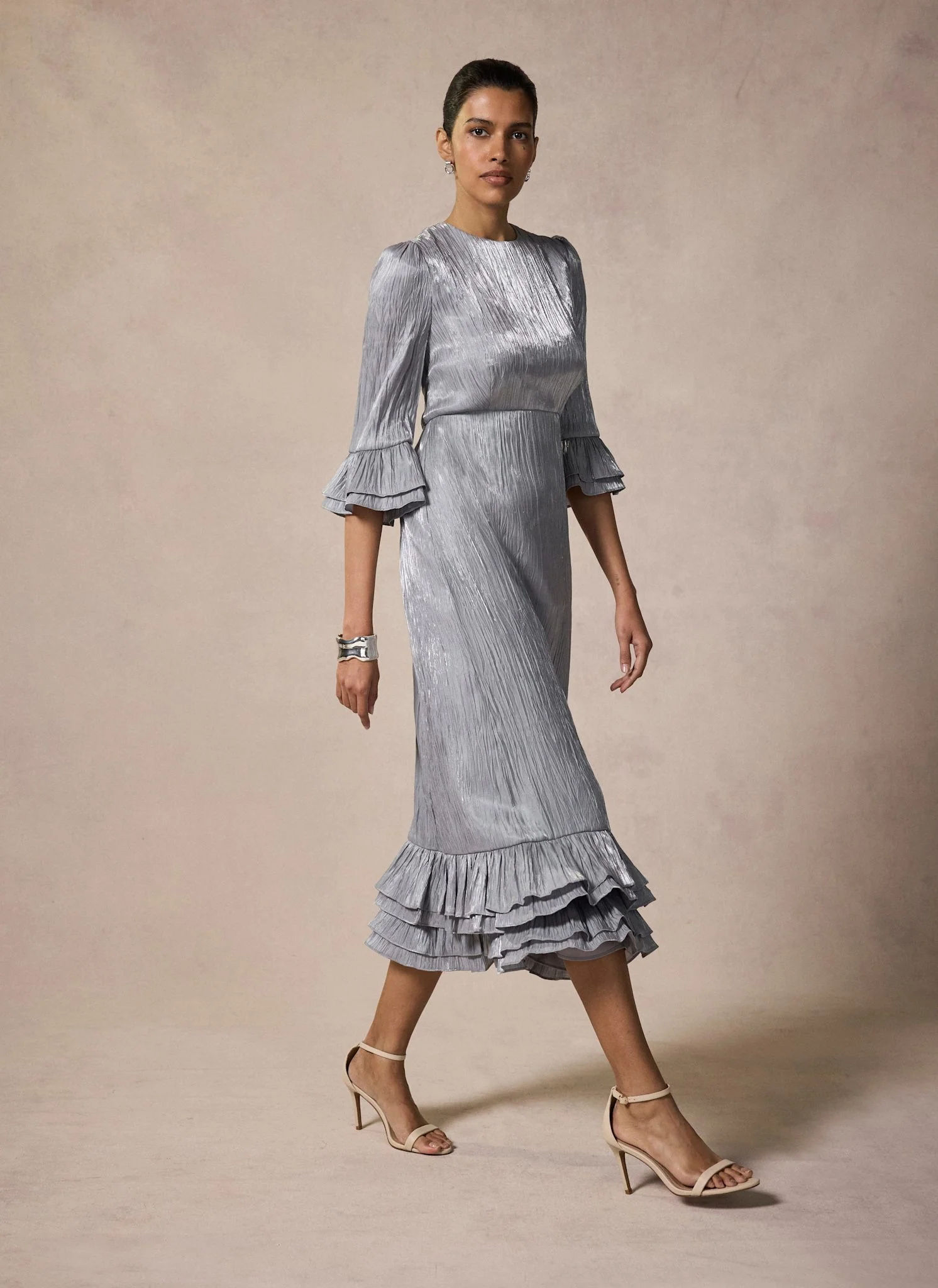 4596-silver-metallic-ruffle-midi-dress-1.webp Silver Metallic Ruffle Midi Dress