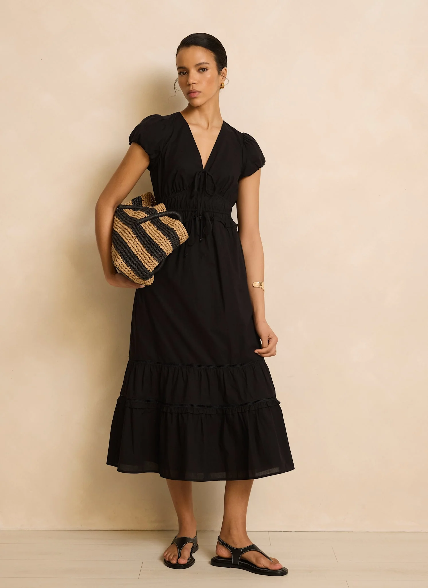 Black Cotton Midi Dress