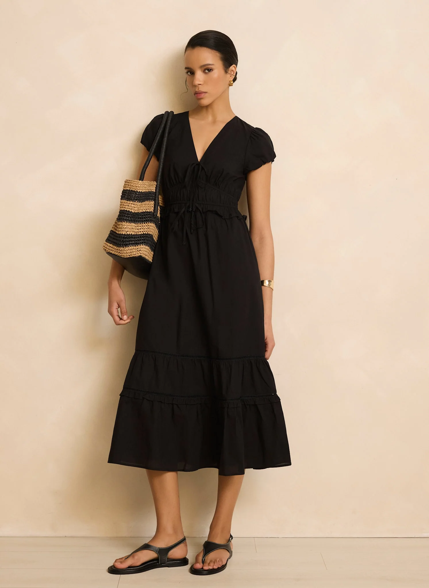 Black Cotton Midi Dress