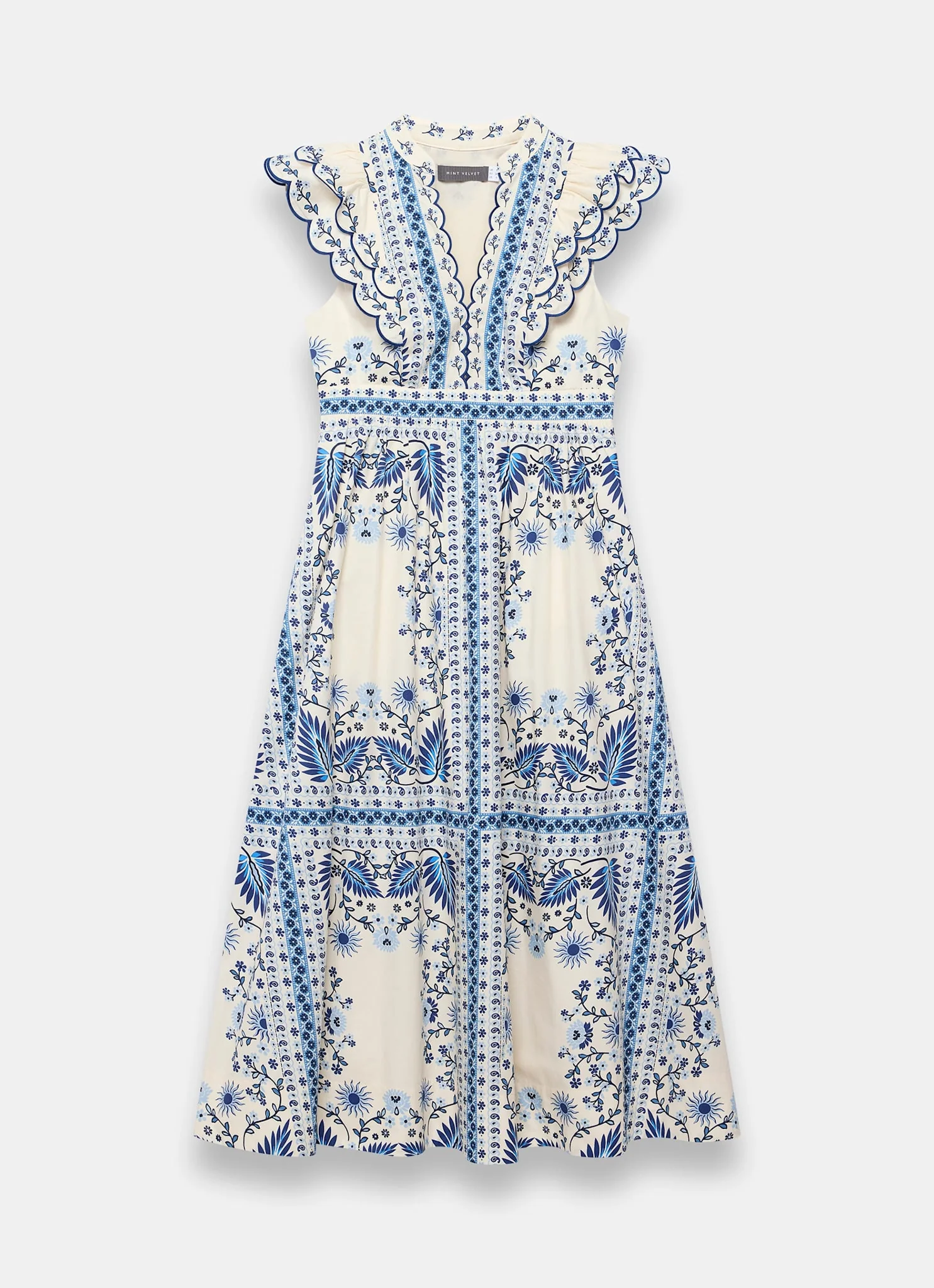 4626-blue-cotton-print-scallop-trim-midi-dress-7.webp Blue Cotton Print Scallop Trim Midi Dress