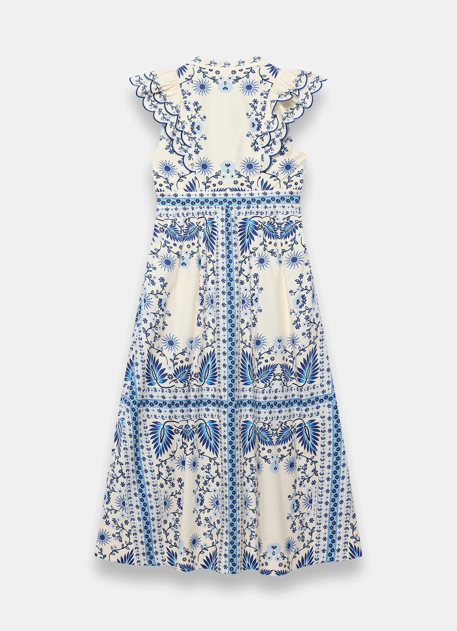 4626-blue-cotton-print-scallop-trim-midi-dress-8.webp Blue Cotton Print Scallop Trim Midi Dress