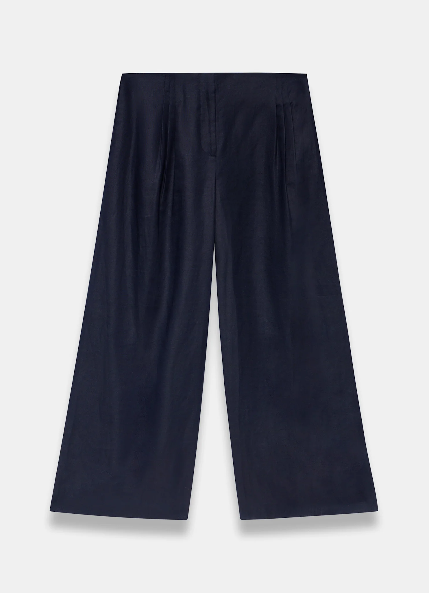 Navy Ramie Wide Leg Trousers