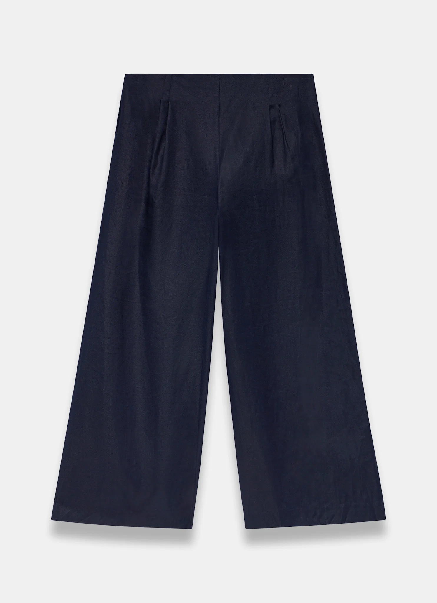 Navy Ramie Wide Leg Trousers