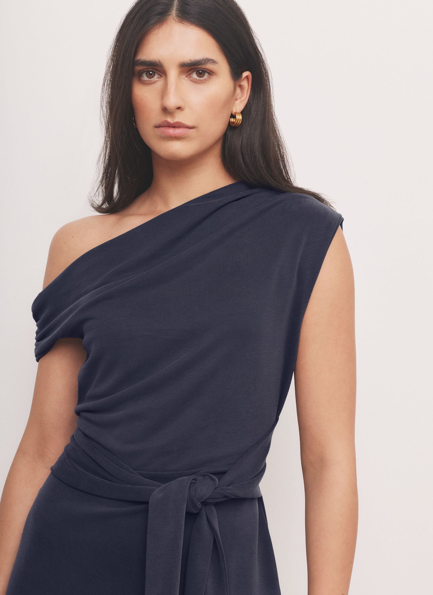 Navy Tie Detail Midi Dress