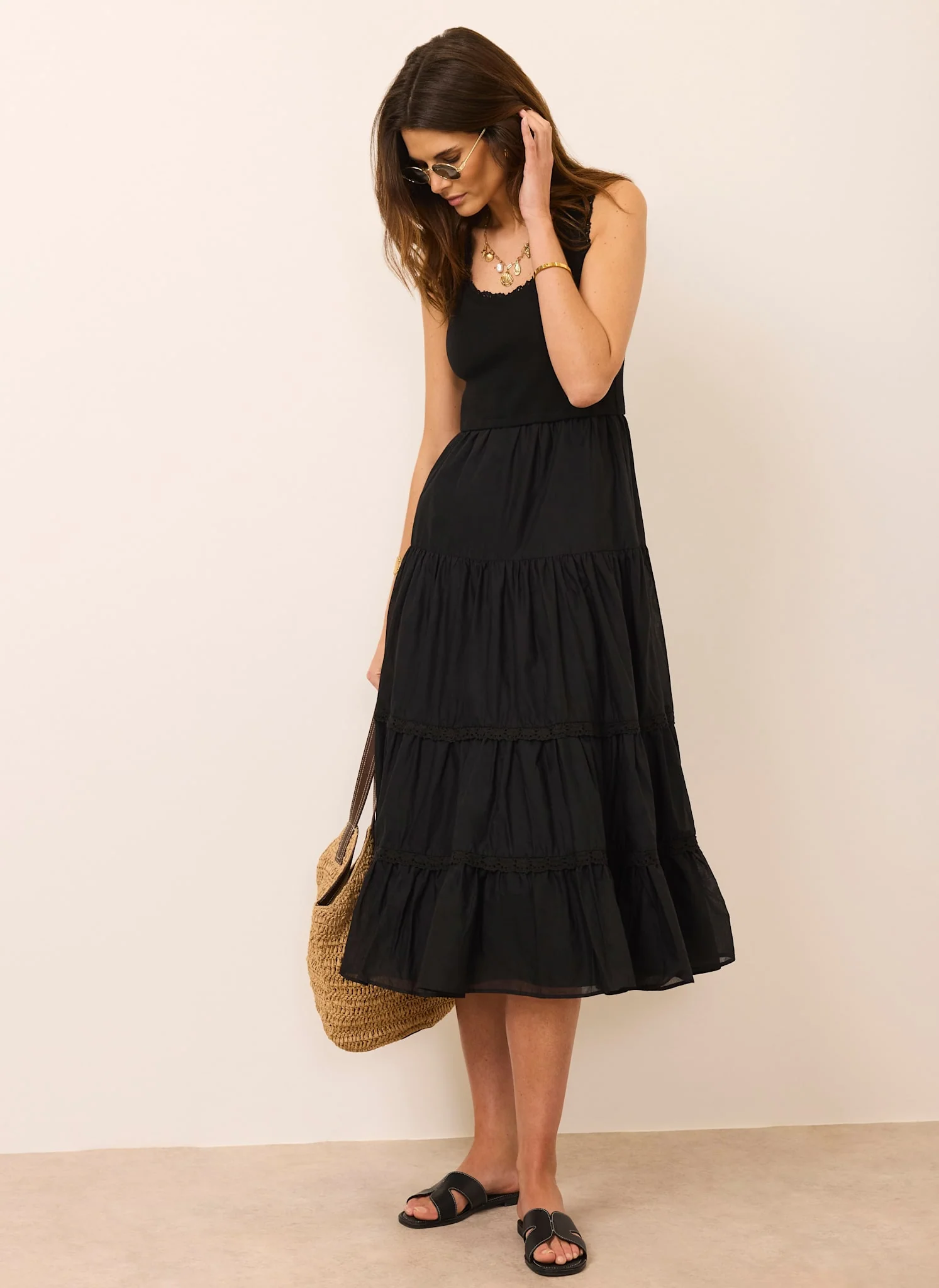 4742-black-cotton-blend-midi-dress-4.webp Black Cotton Blend Midi Dress
