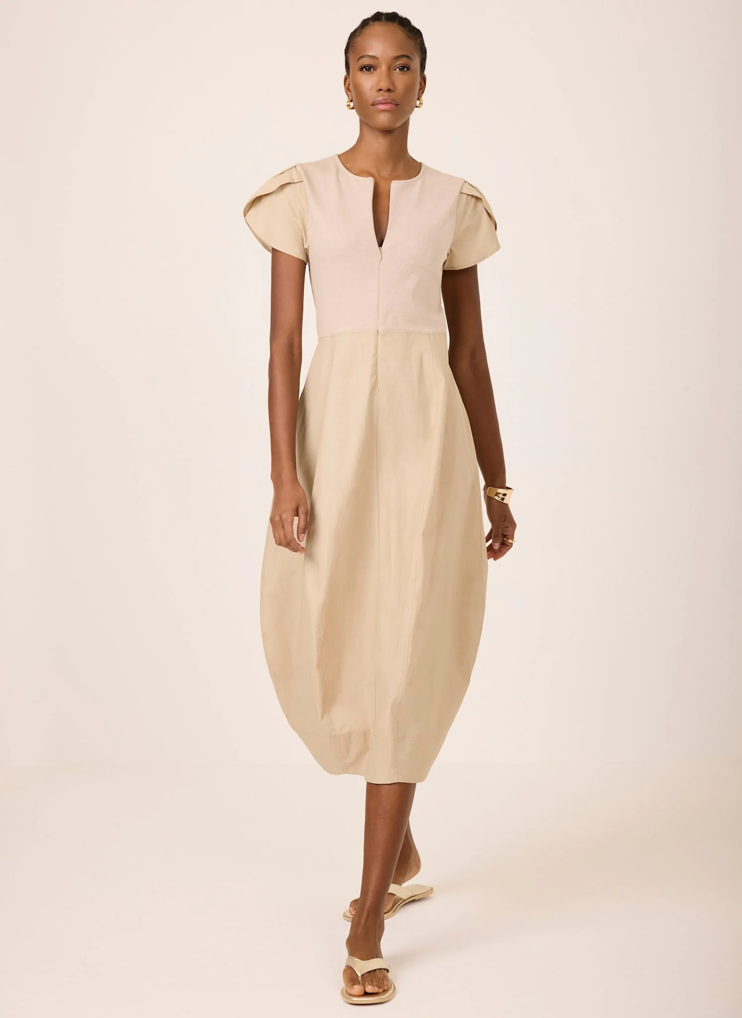 4754-neutral-cotton-blend-tulip-hem-midi-dress-1.webp Neutral Cotton Blend Tulip Hem Midi Dress
