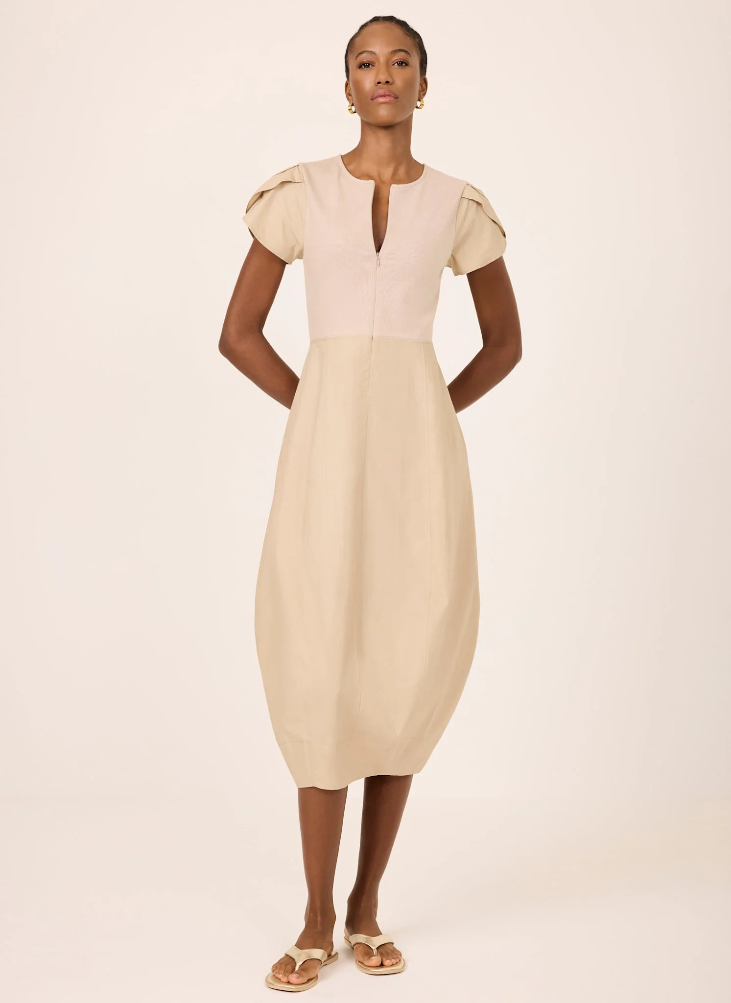 4754-neutral-cotton-blend-tulip-hem-midi-dress-4.webp Neutral Cotton Blend Tulip Hem Midi Dress