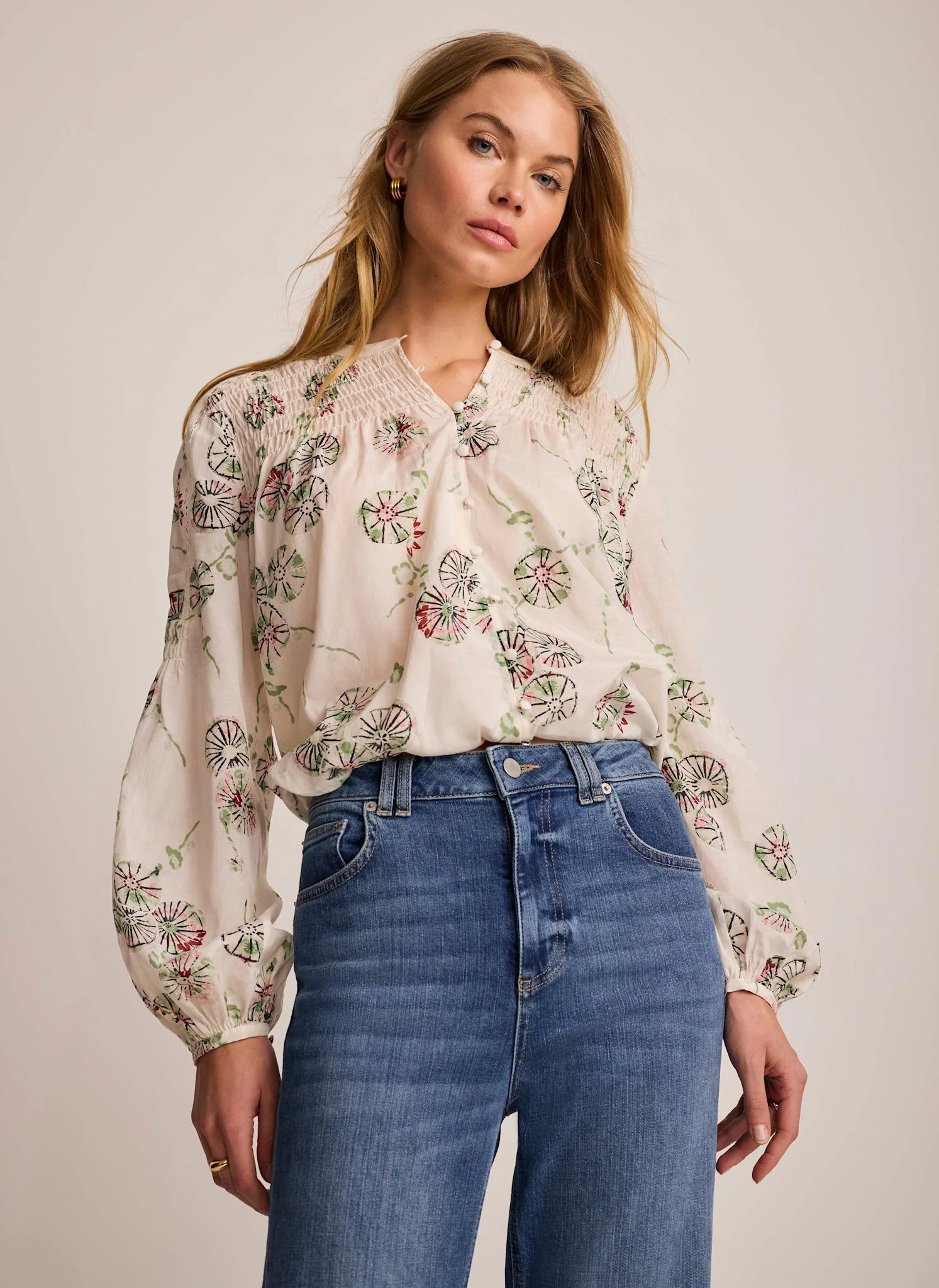 4790-cream-shirred-printed-blouse-1.webp Cream Shirred Printed Blouse