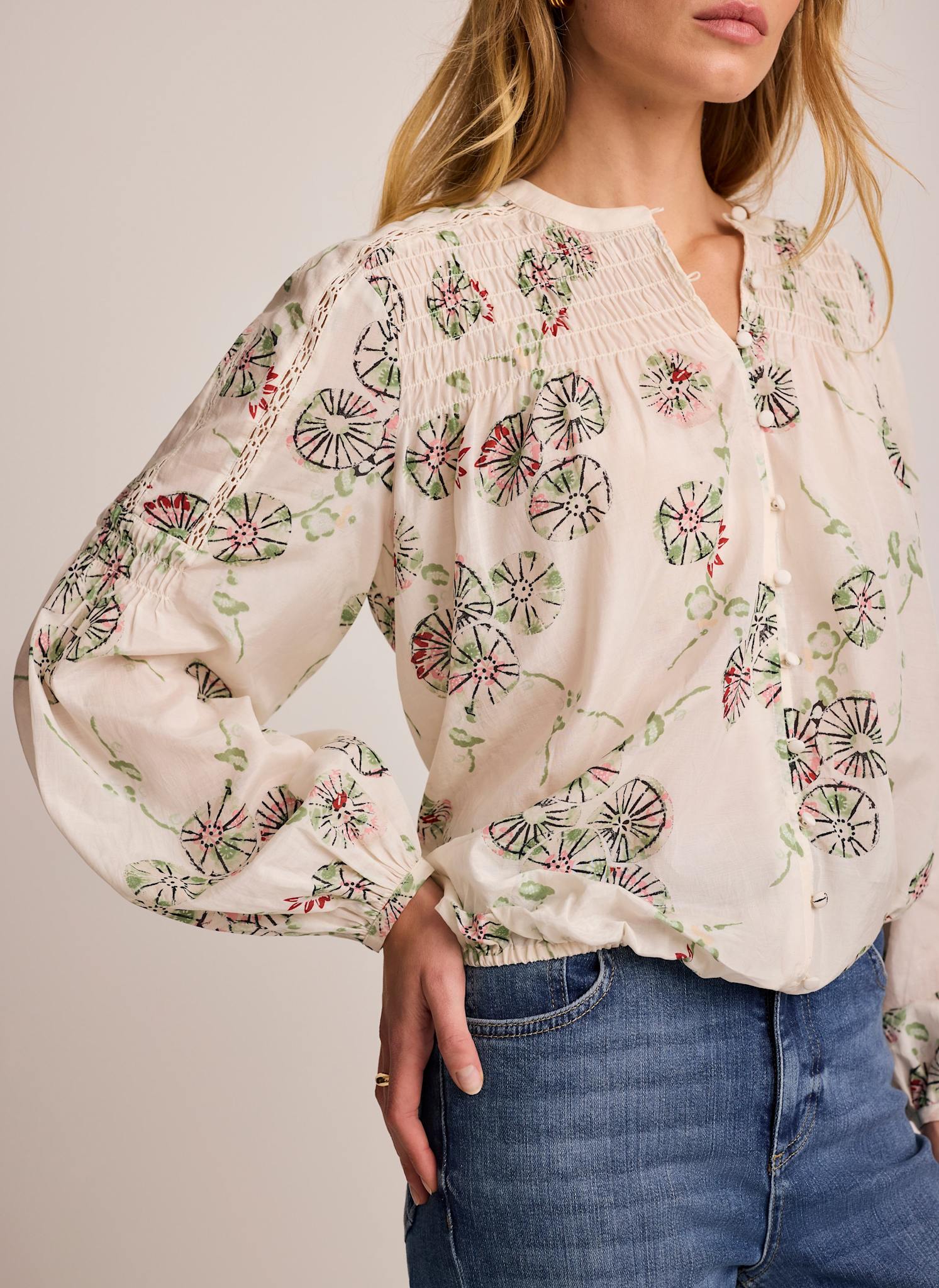 4790-cream-shirred-printed-blouse-3.jpg Cream Shirred Printed Blouse
