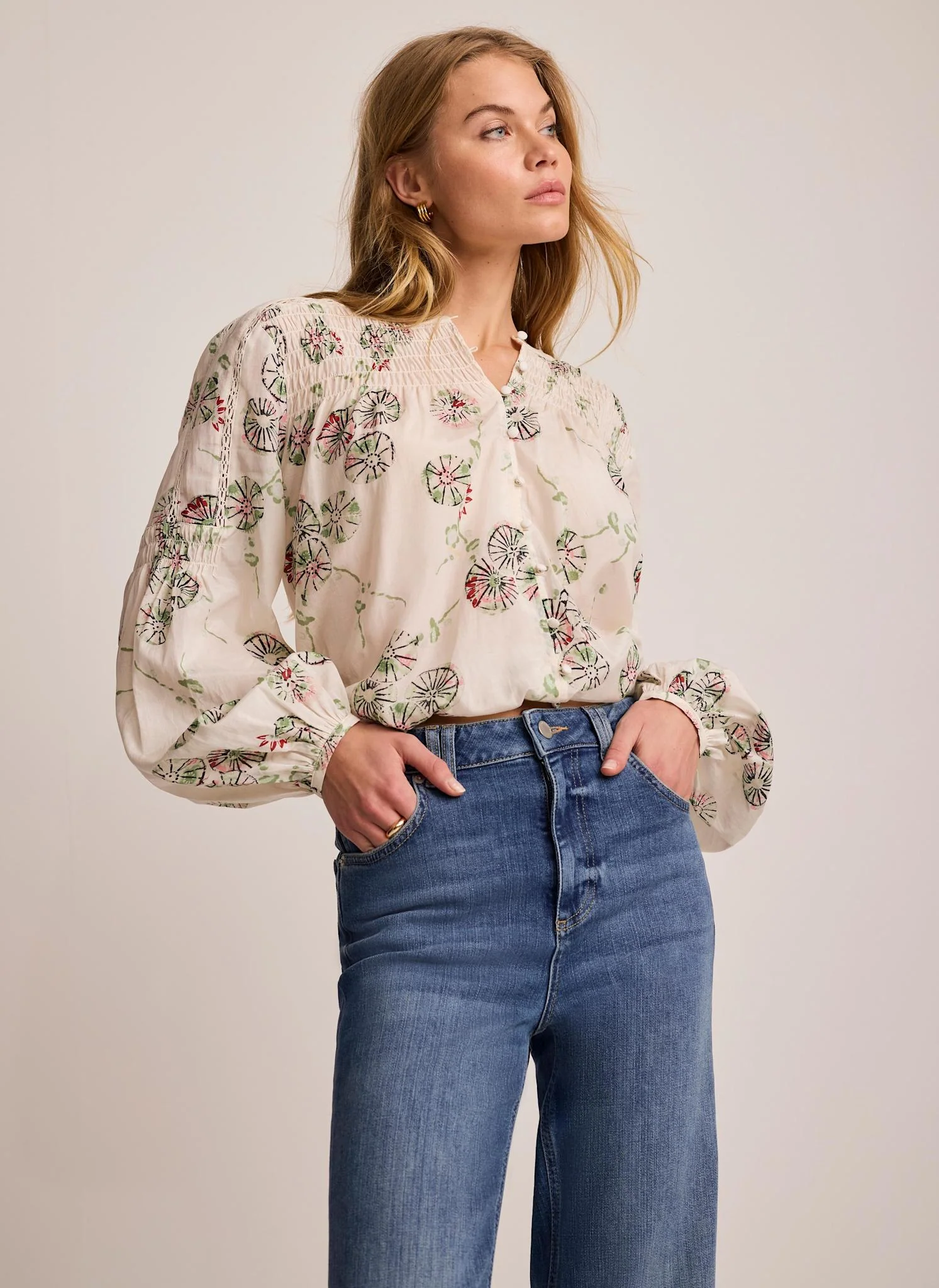 4790-cream-shirred-printed-blouse-5.webp Cream Shirred Printed Blouse