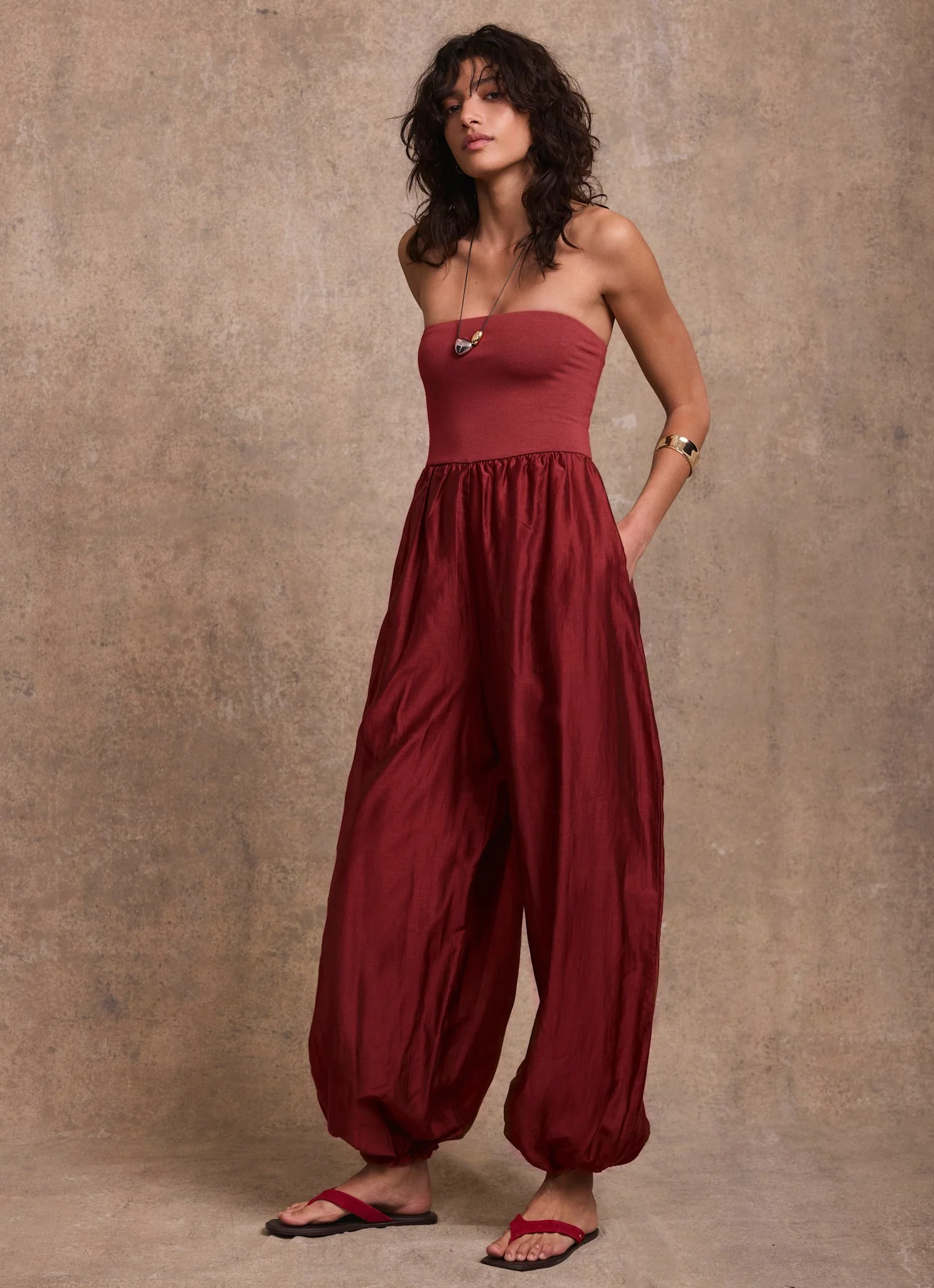 Red Bandeau Balloon Jumpsuit