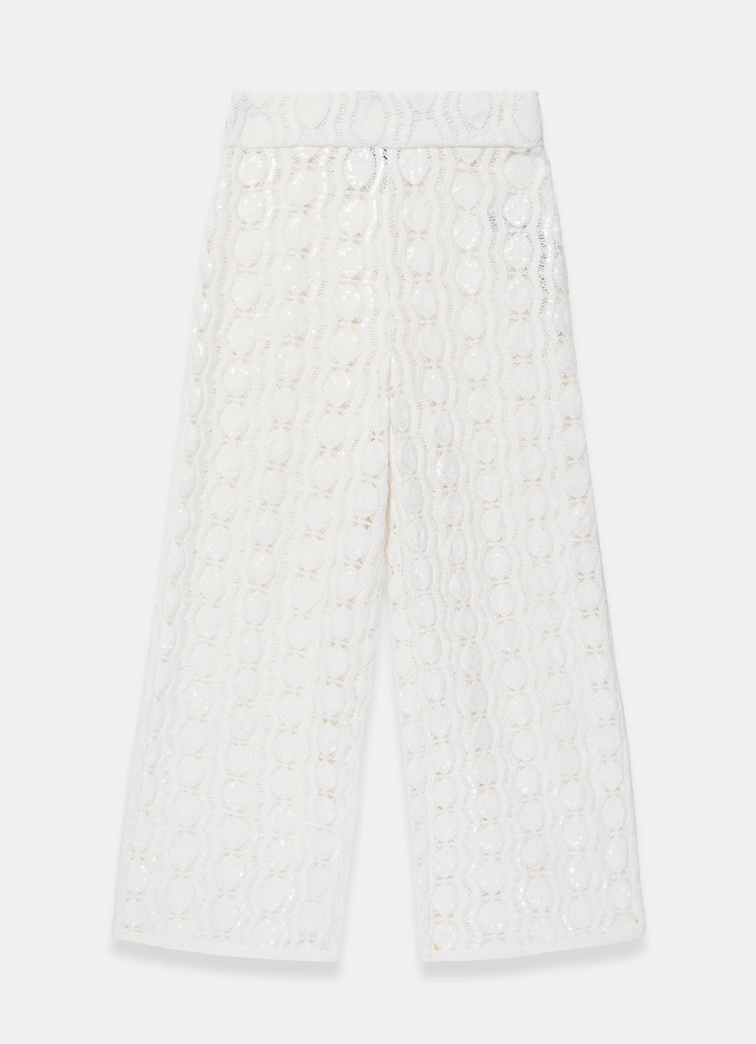 White Crochet Sequin Trousers