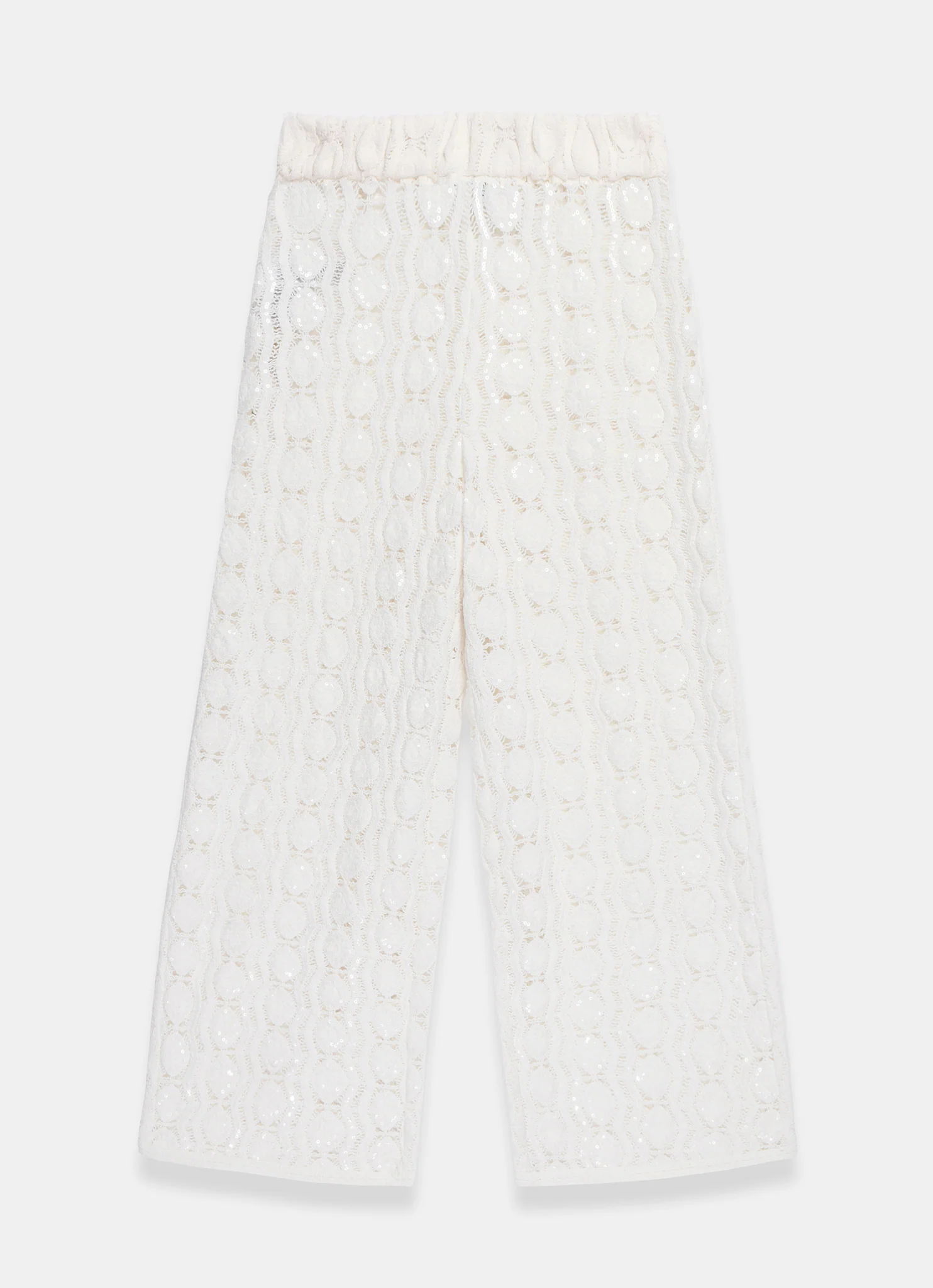 White Crochet Sequin Trousers