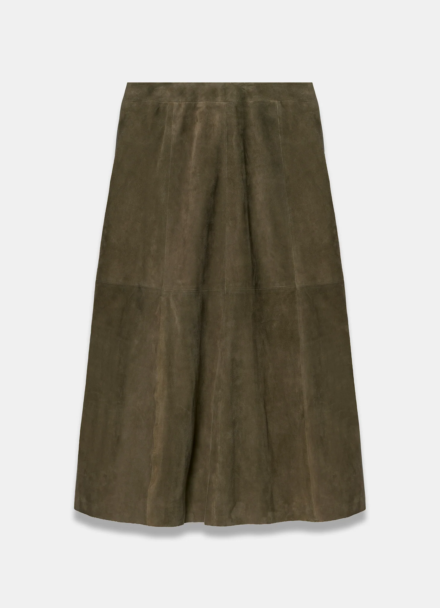 Khaki Suede Full Midi Skirt