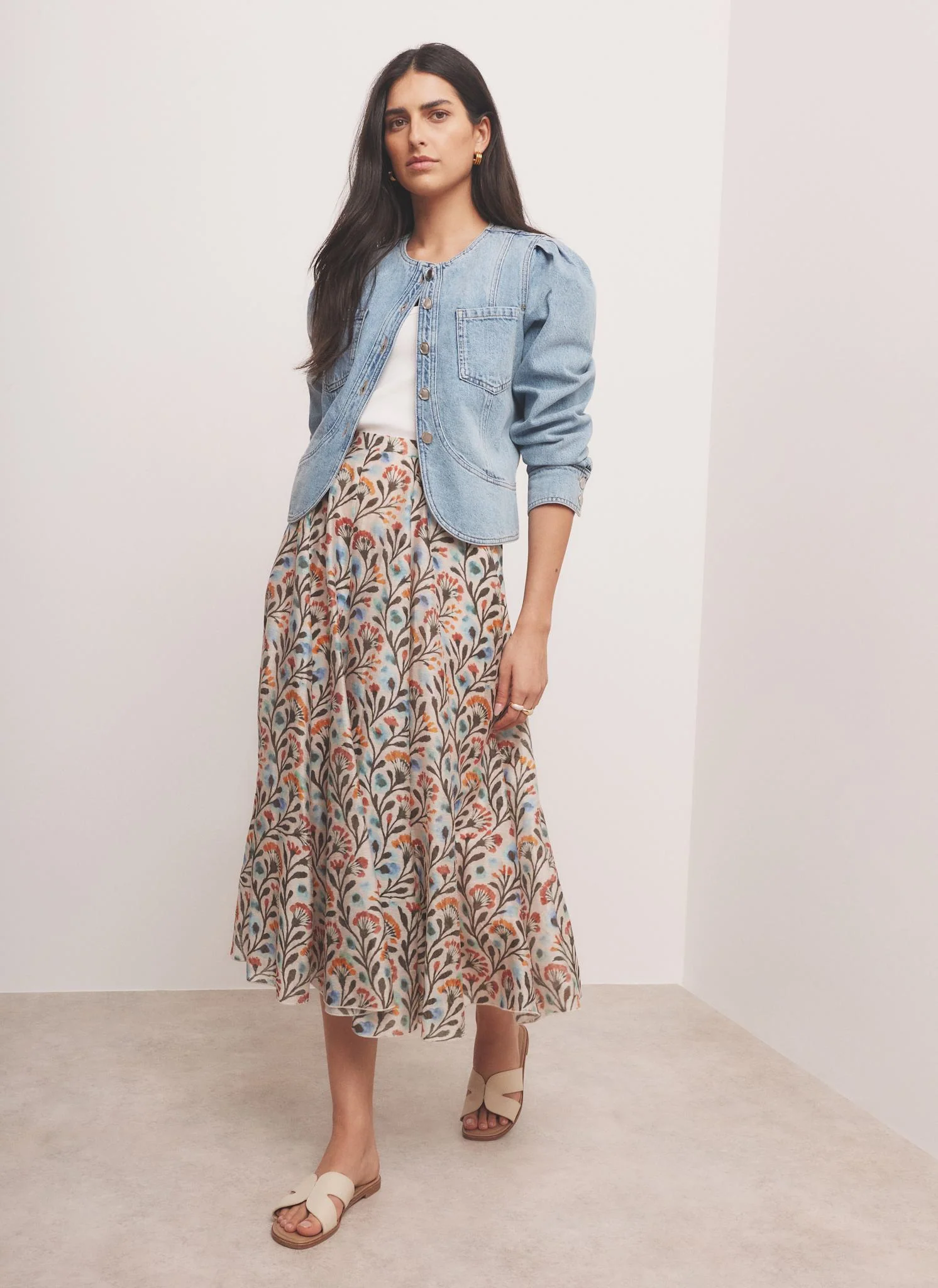 4886-orange-floral-print-midi-skirt-2.webp Orange Floral Print Midi Skirt
