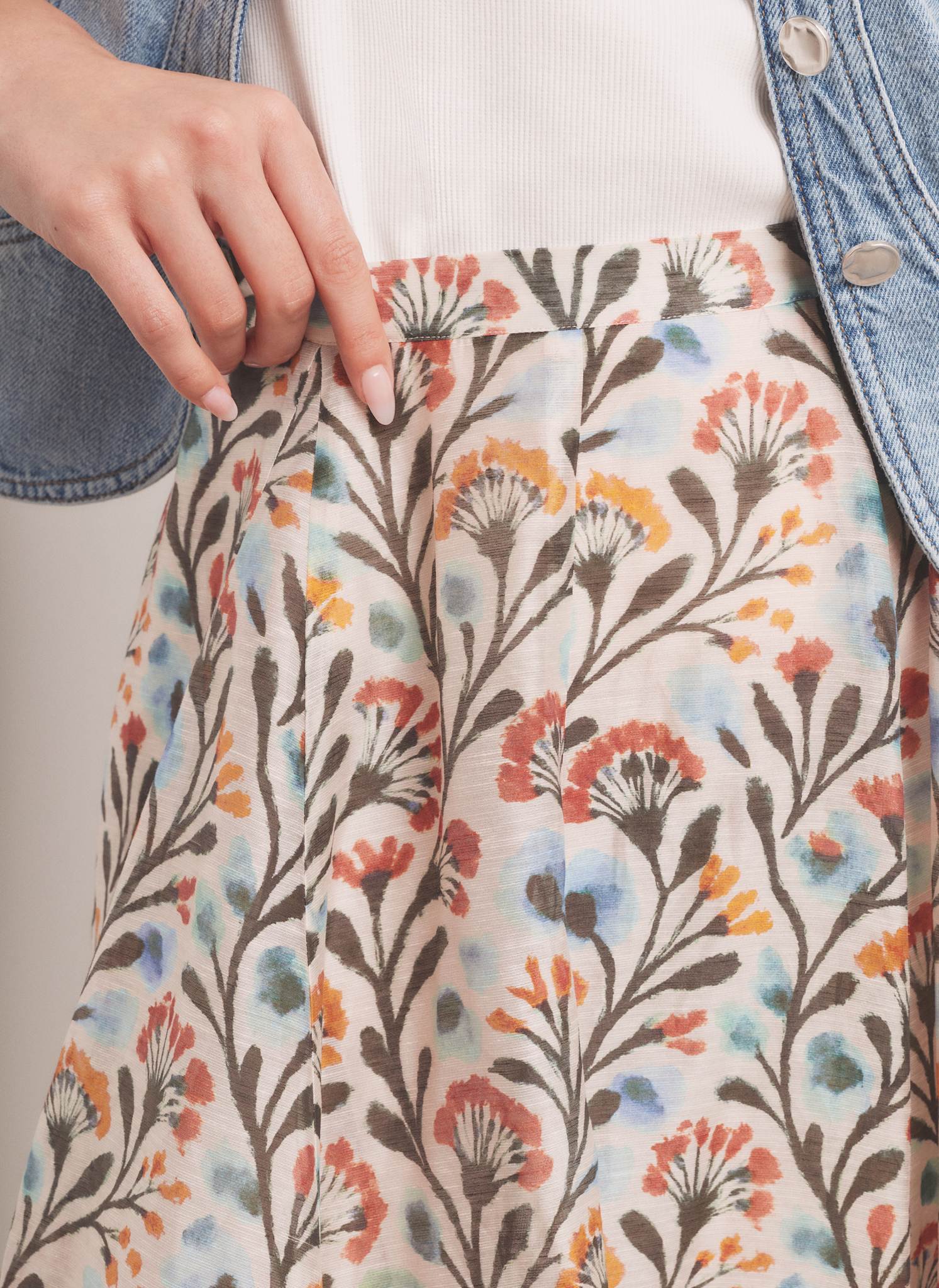 4886-orange-floral-print-midi-skirt-4.jpg Orange Floral Print Midi Skirt
