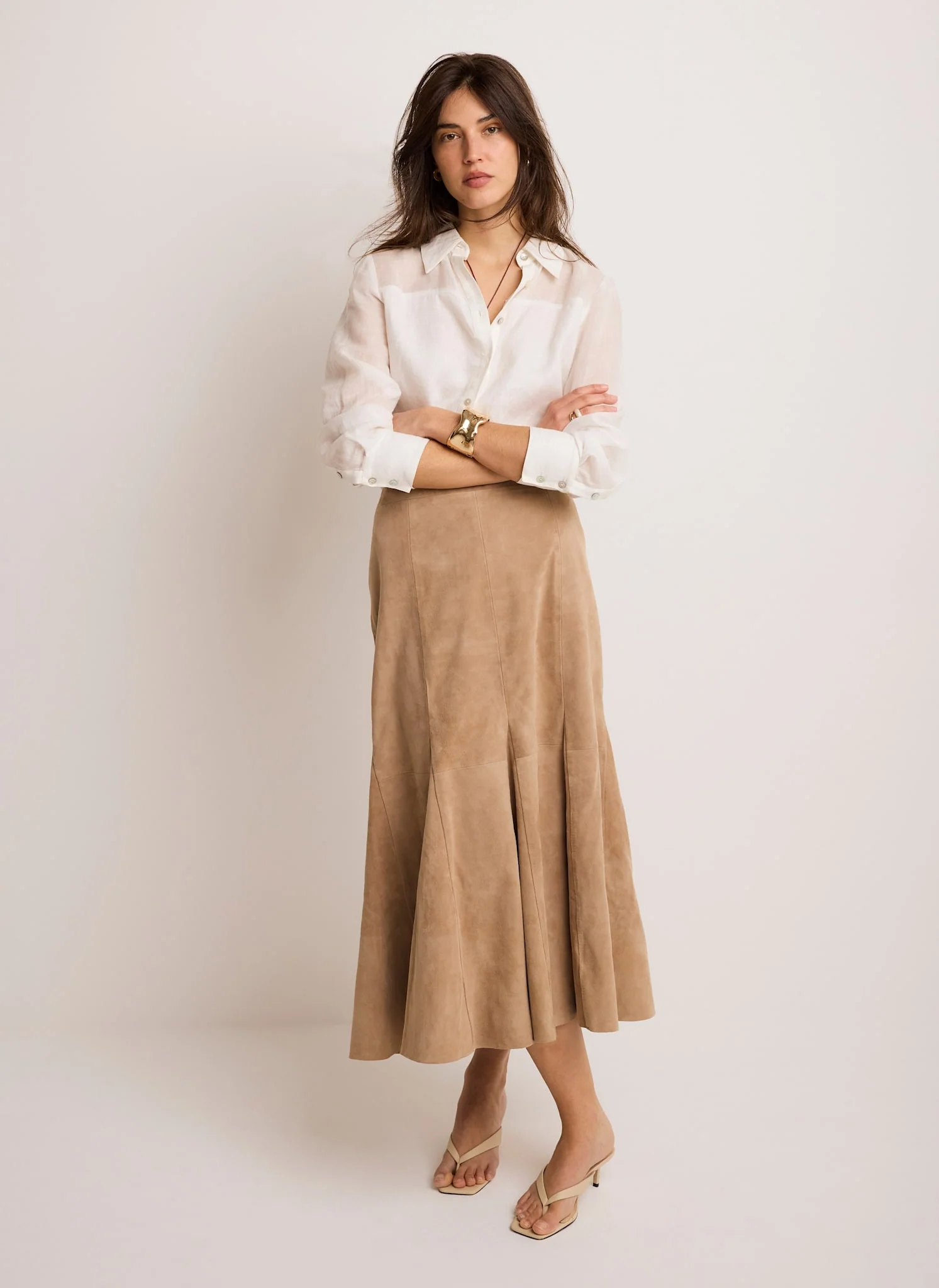 4894-neutral-suede-godet-midi-skirt-2.webp Neutral Suede Godet Midi Skirt