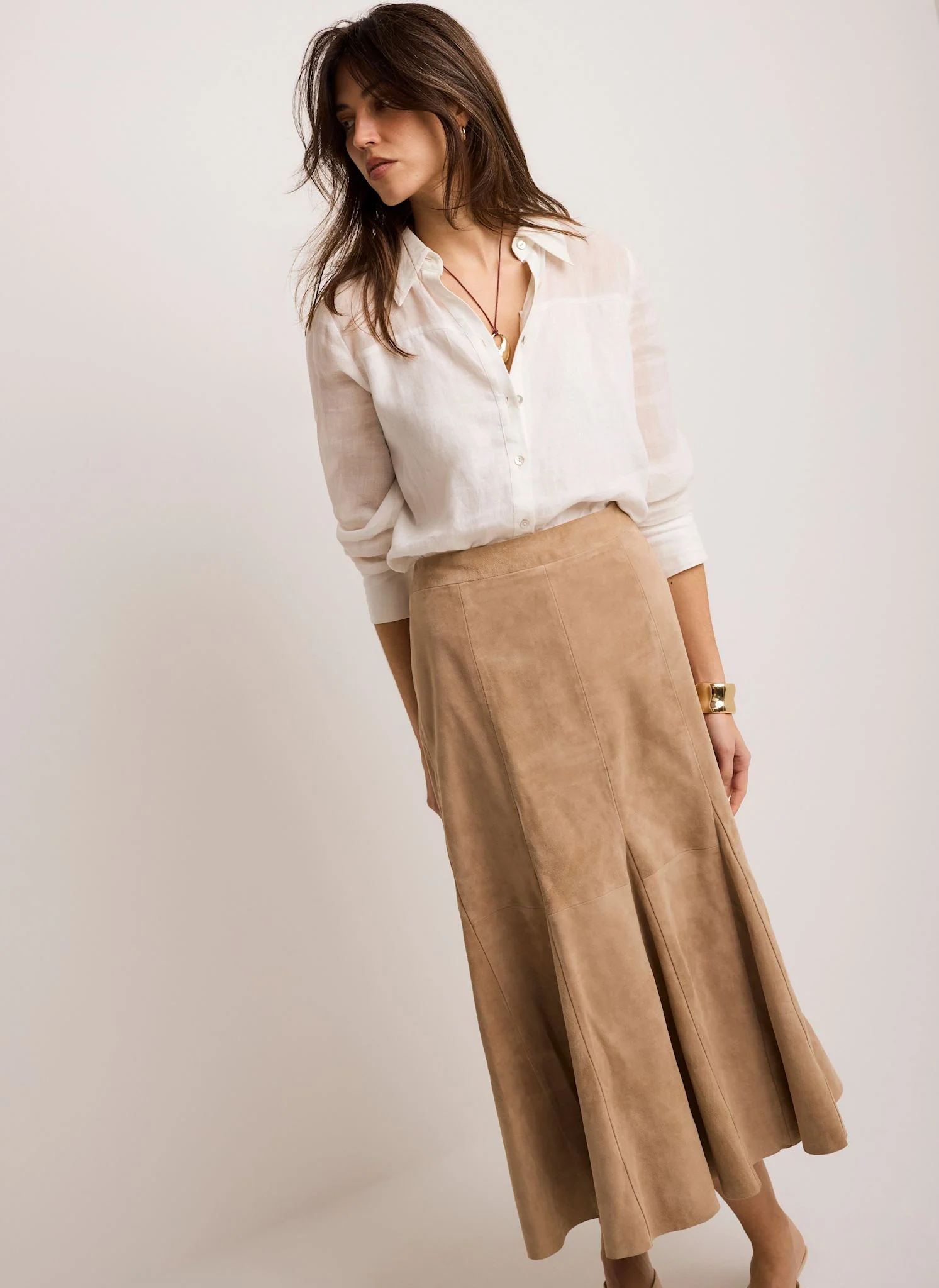 4894-neutral-suede-godet-midi-skirt-3.webp Neutral Suede Godet Midi Skirt