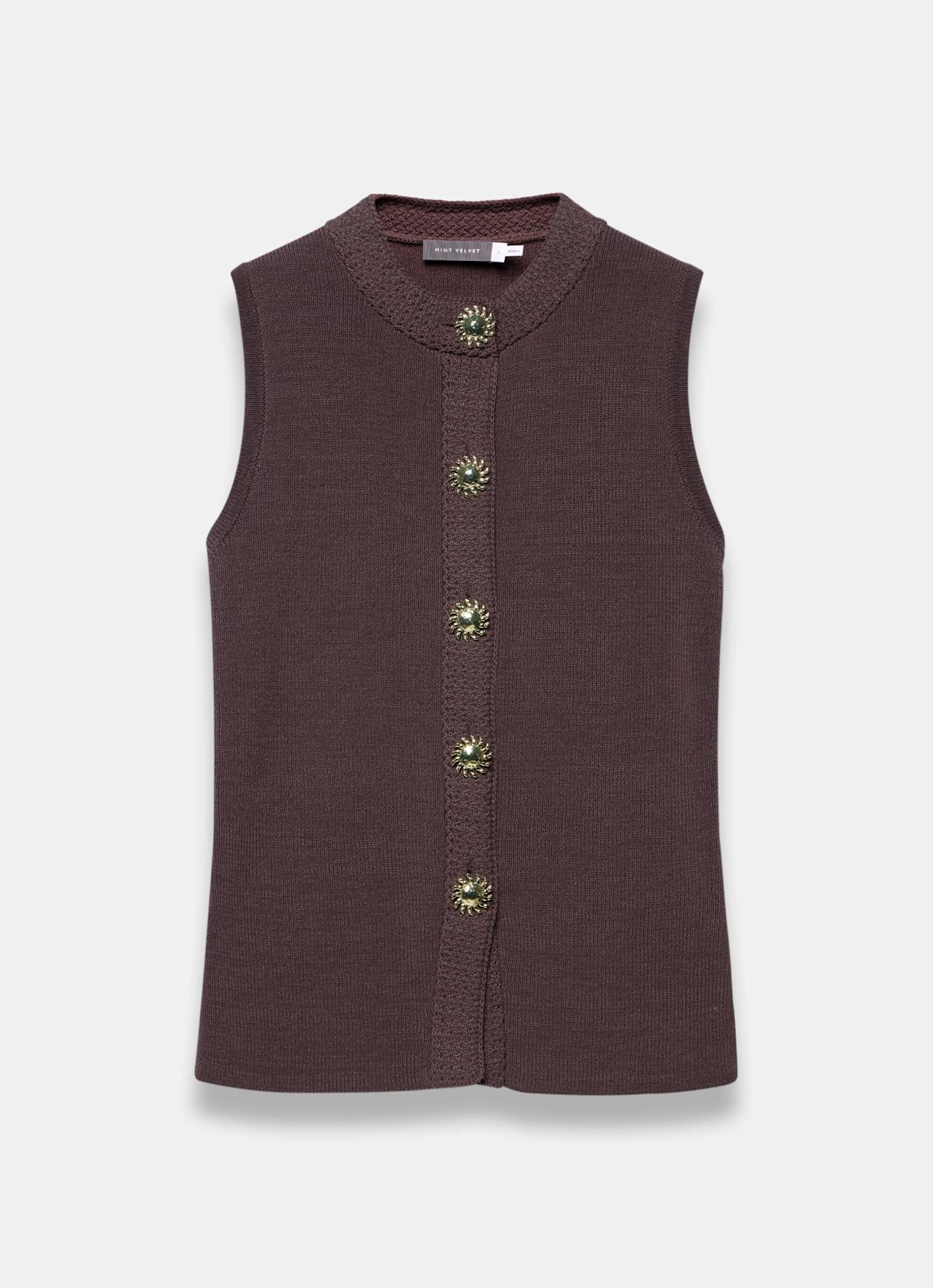 4928-brown-sunray-button-knit-sleeveless-top-6.jpg Brown Sunray Button Knit Sleeveless Top