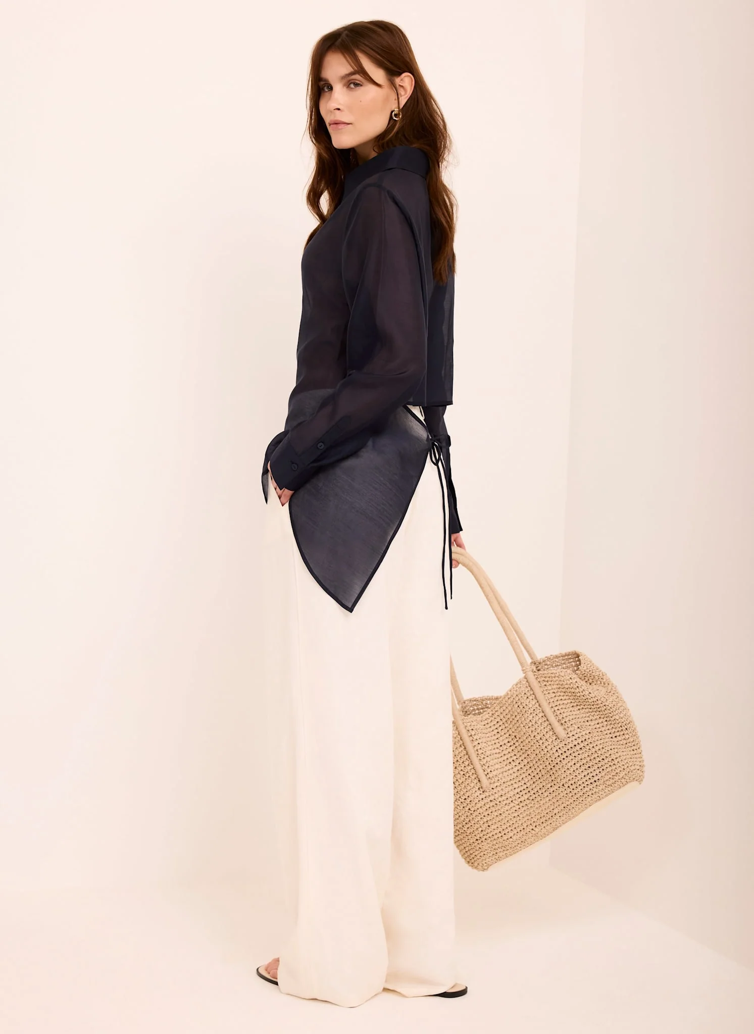 4940-navy-longline-tie-back-sheer-shirt-1.webp Navy Longline Tie Back Sheer Shirt
