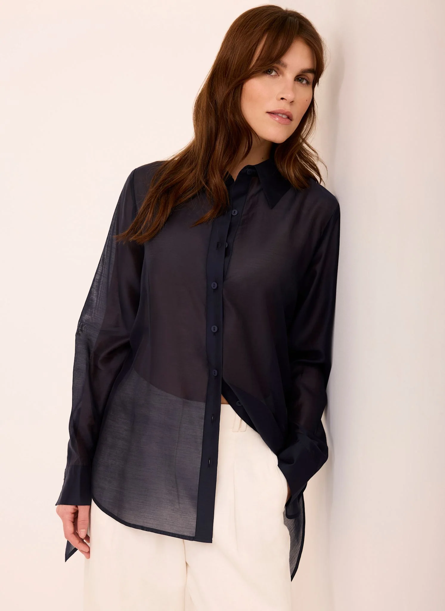 4940-navy-longline-tie-back-sheer-shirt-2.webp Navy Longline Tie Back Sheer Shirt