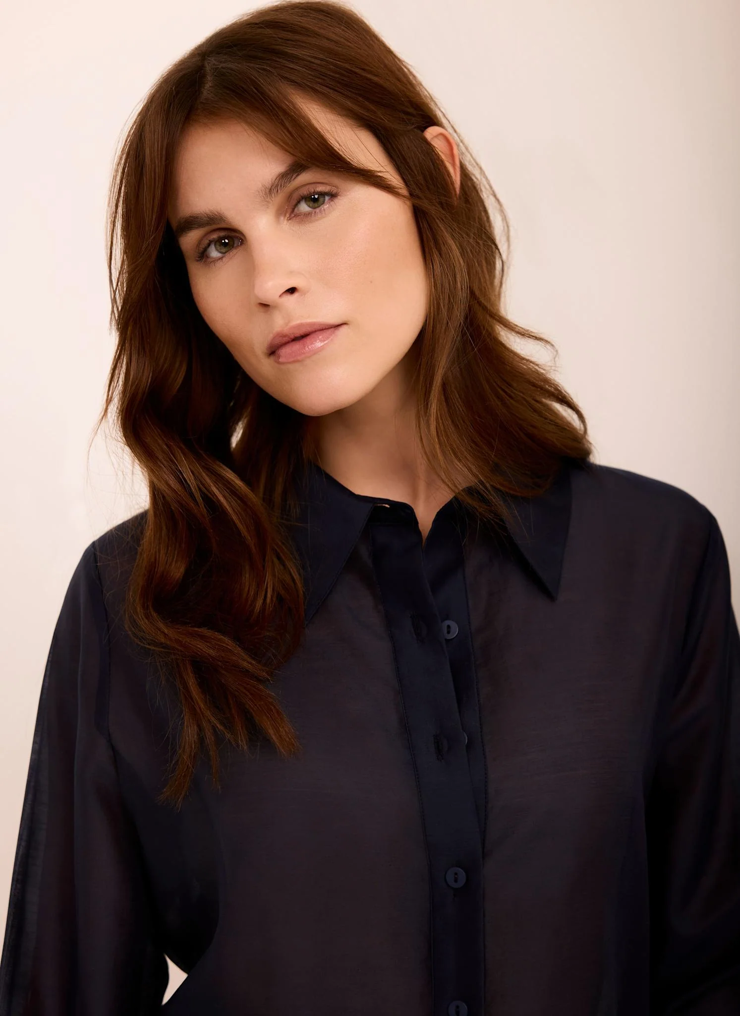 4940-navy-longline-tie-back-sheer-shirt-4.webp Navy Longline Tie Back Sheer Shirt