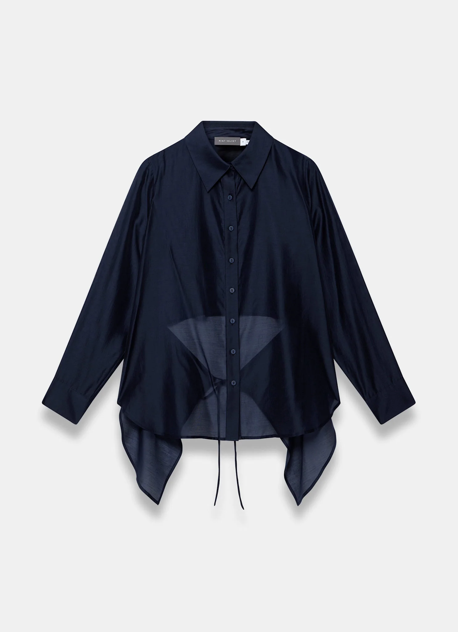 4940-navy-longline-tie-back-sheer-shirt-7.webp Navy Longline Tie Back Sheer Shirt