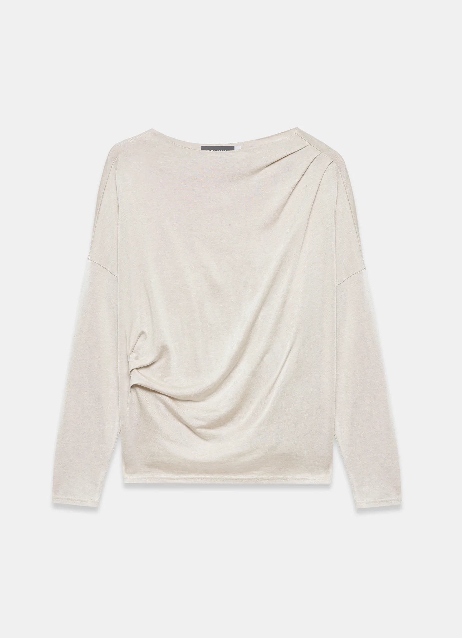 Neutral Metallic Ruched Long Sleeve Top