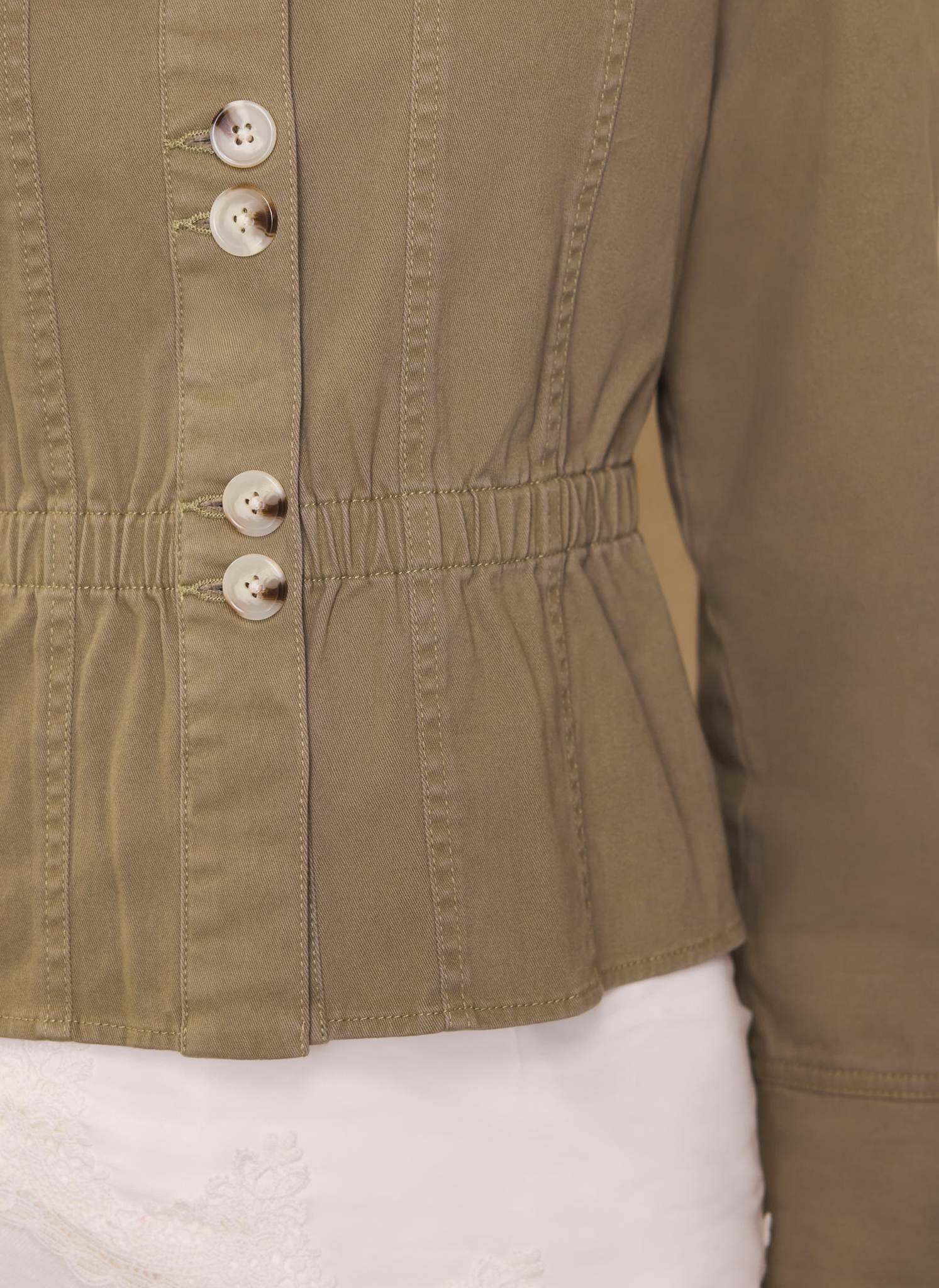 Khaki Cotton Blend Peplum Jacket