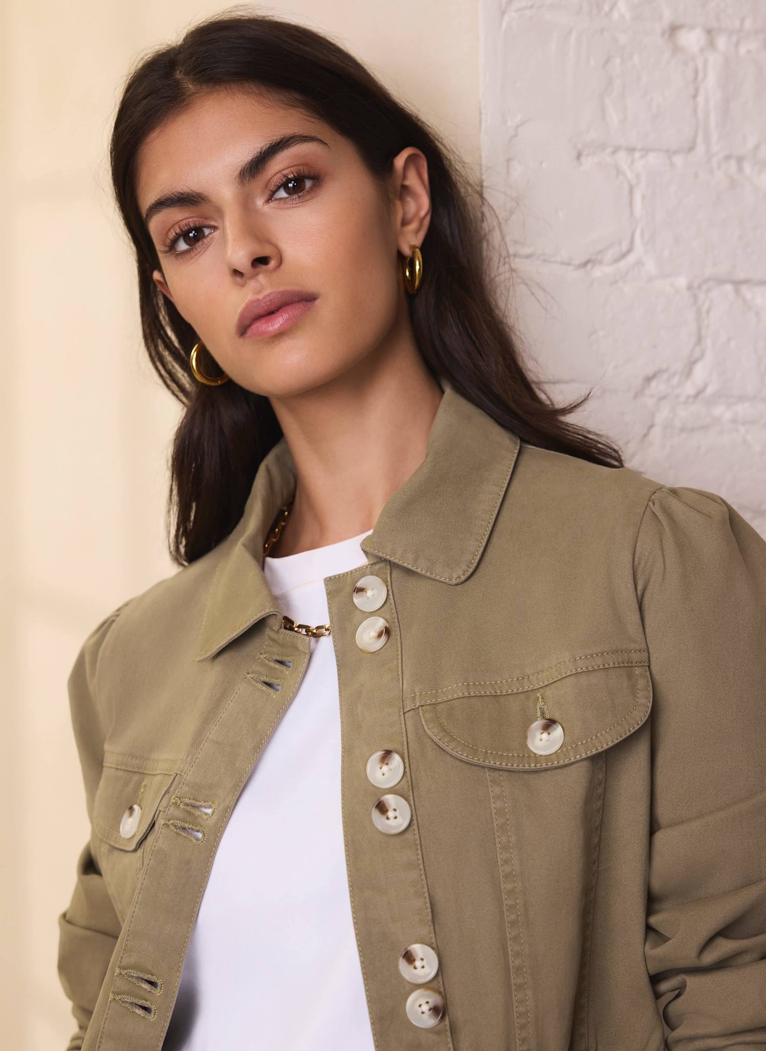Khaki Cotton Blend Peplum Jacket