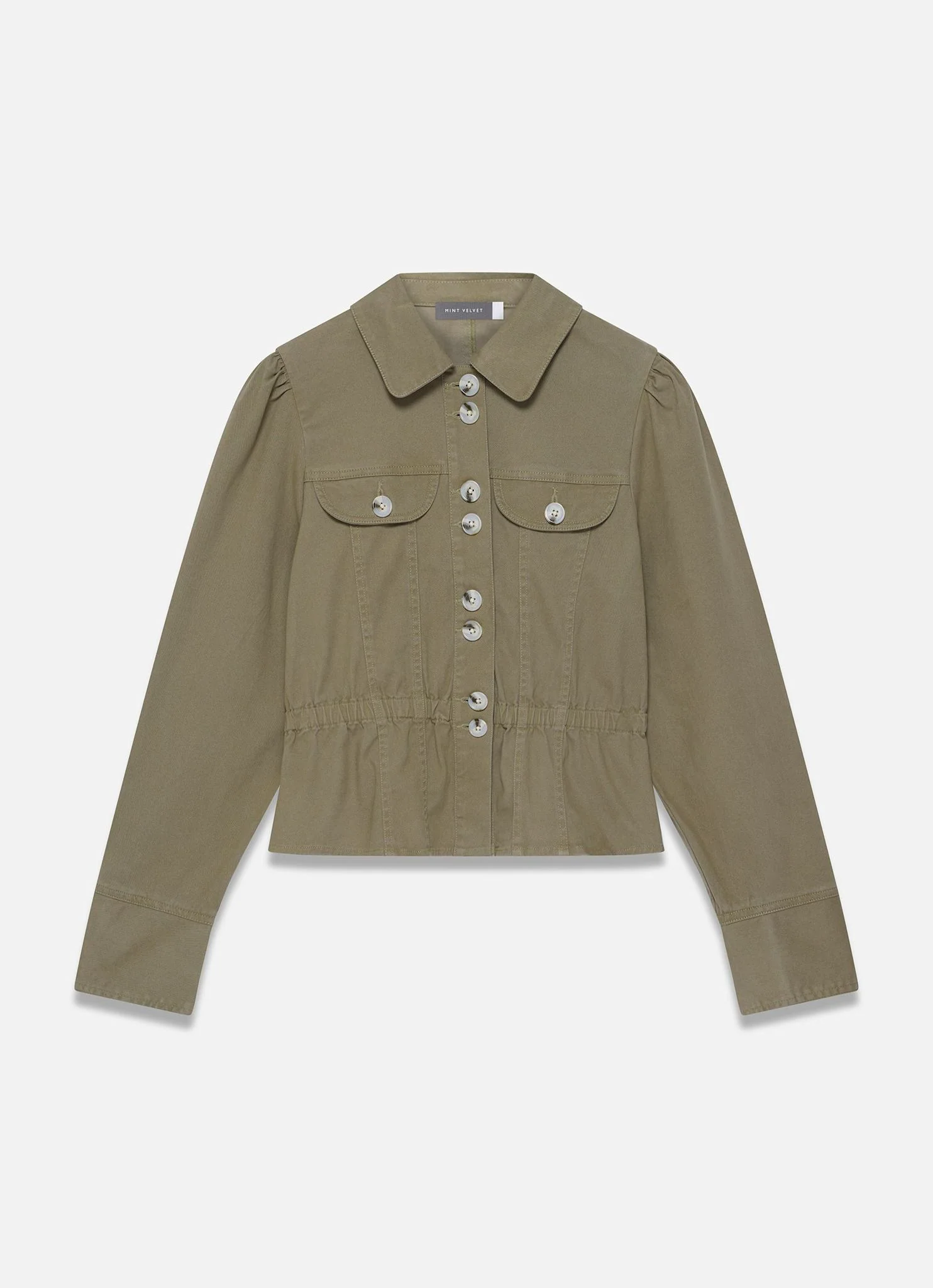 Khaki Cotton Blend Peplum Jacket