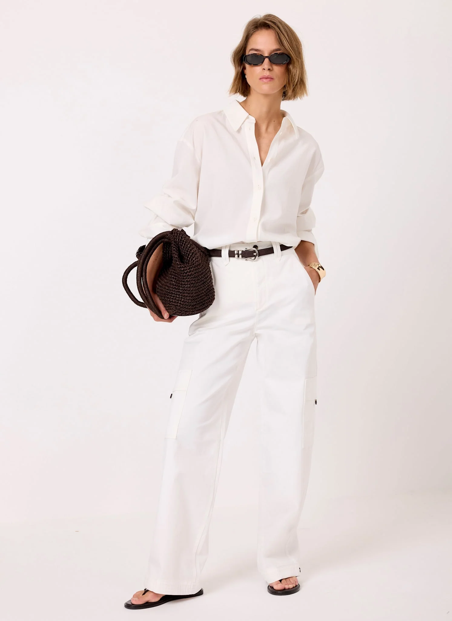 White Utility Chino Wide Leg Trousers