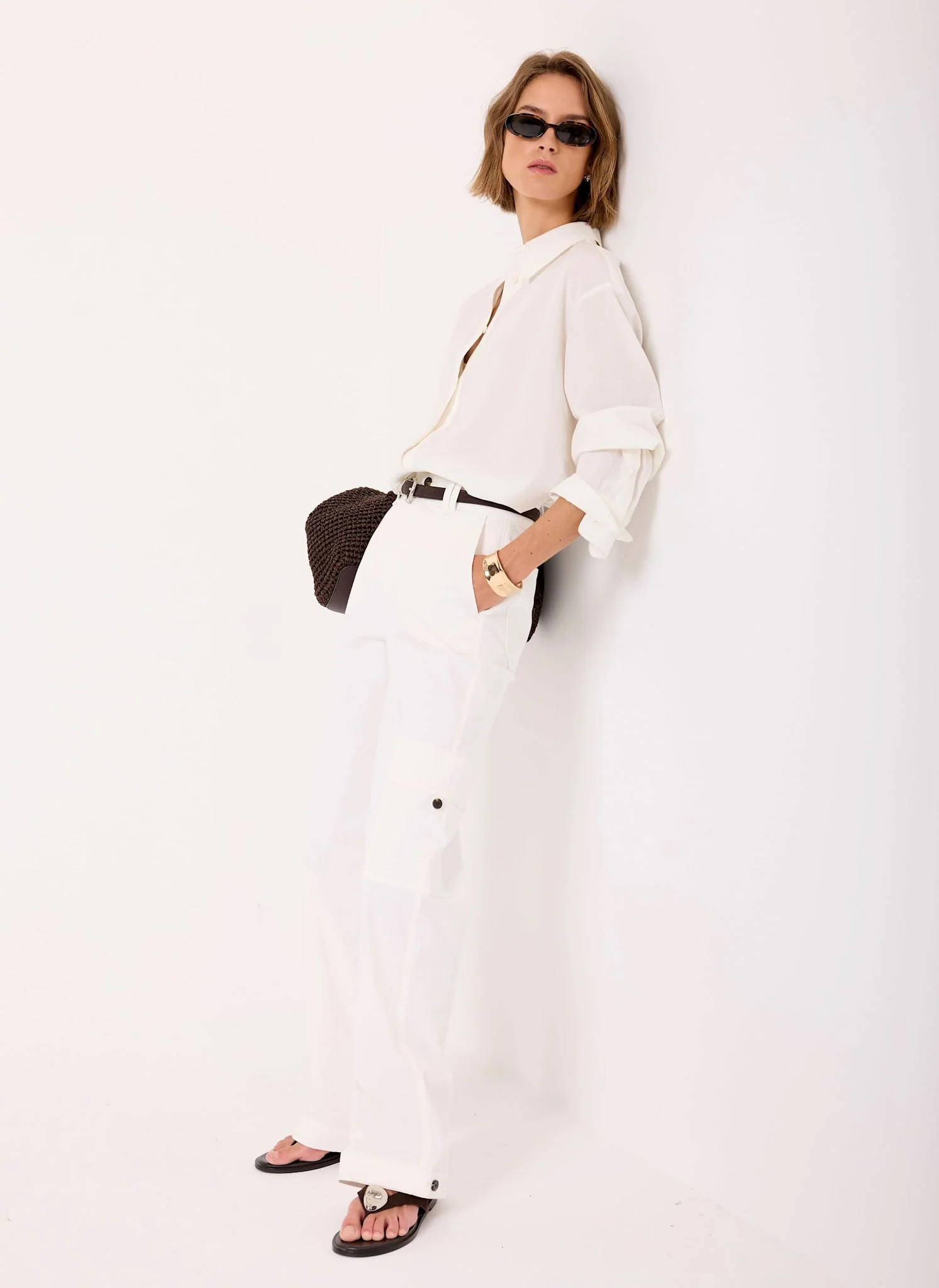 White Utility Chino Wide Leg Trousers