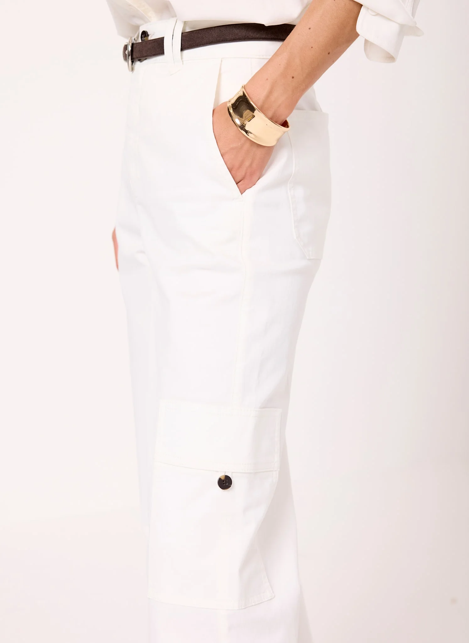 White Utility Chino Wide Leg Trousers