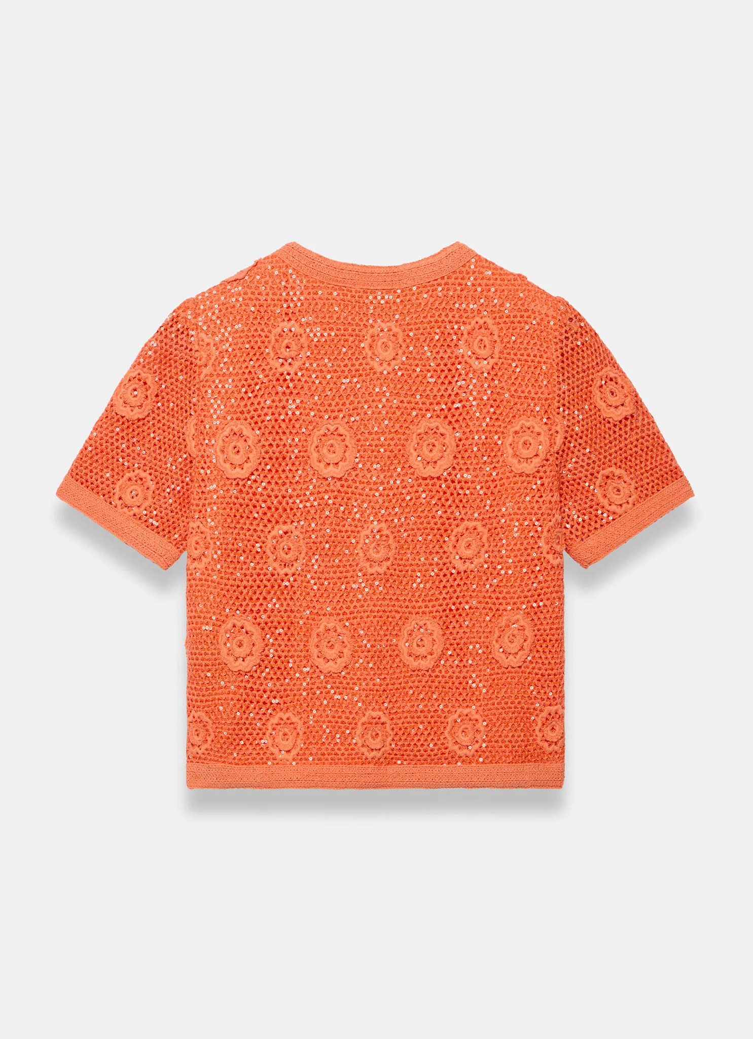 Orange Cotton Sequin Flower Crochet Top