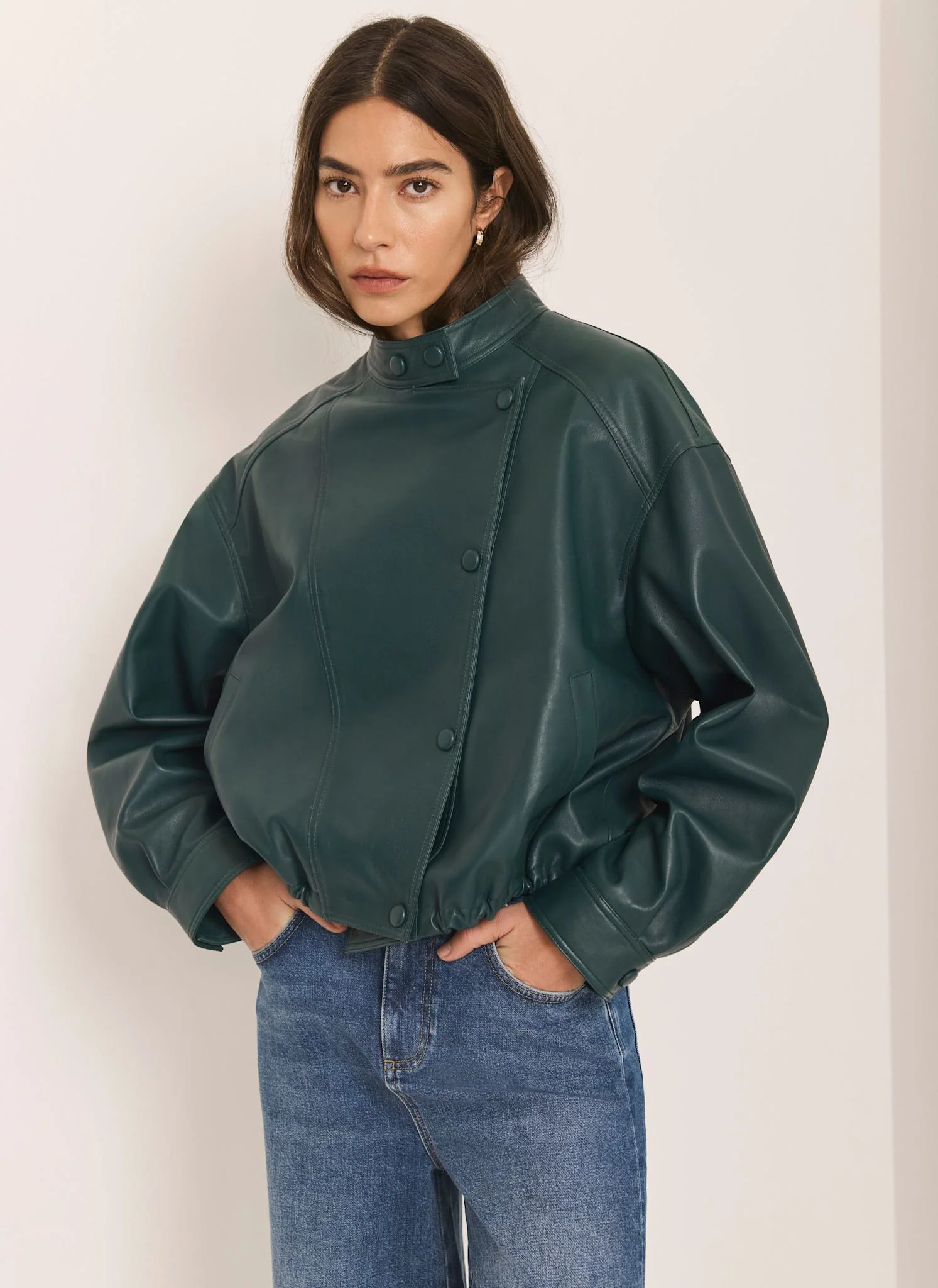 5010-teal-leather-cropped-pilot-bomber-jacket-2.webp Teal Leather Cropped Pilot Bomber Jacket