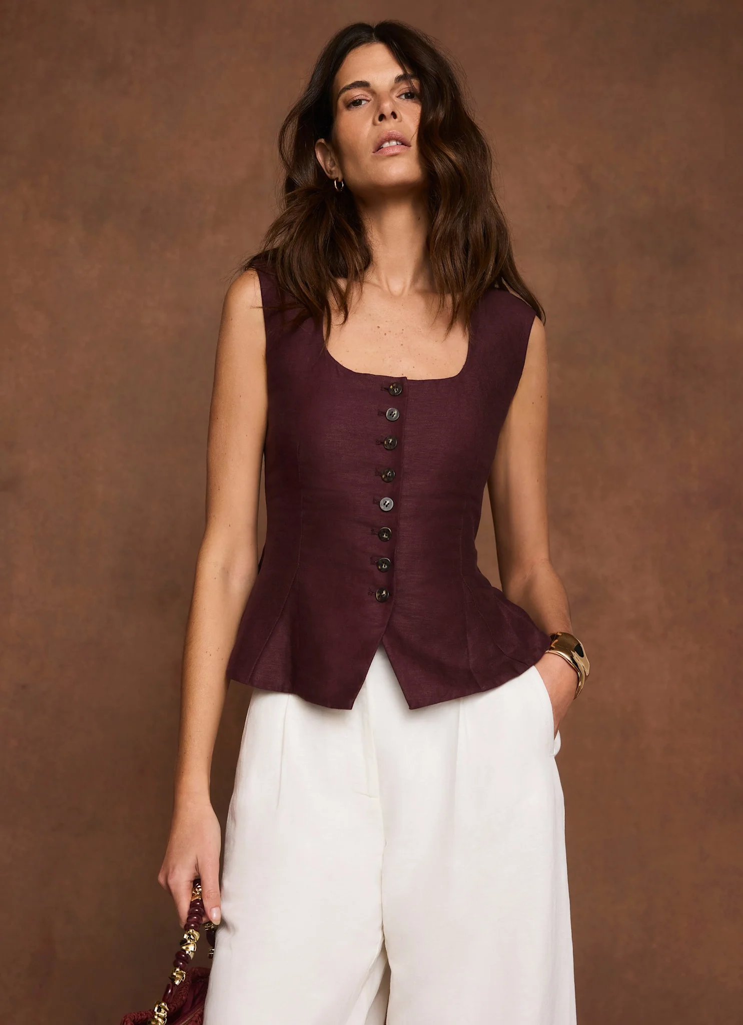 5016-burgundy-linen-blend-peplum-waistcoat-3.webp Burgundy Linen Blend Peplum Waistcoat