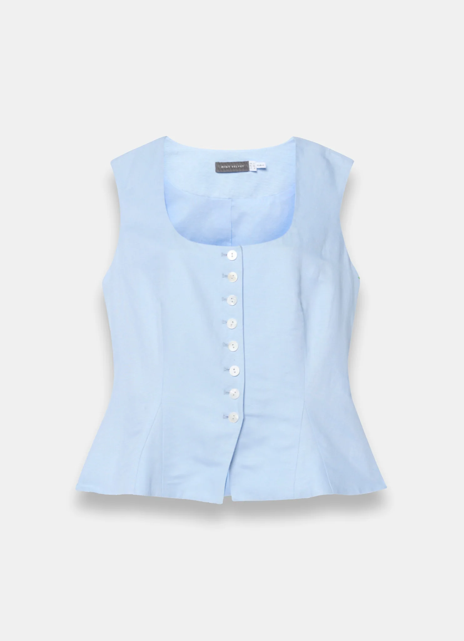 Pale Blue Linen Blend Peplum Waistcoat