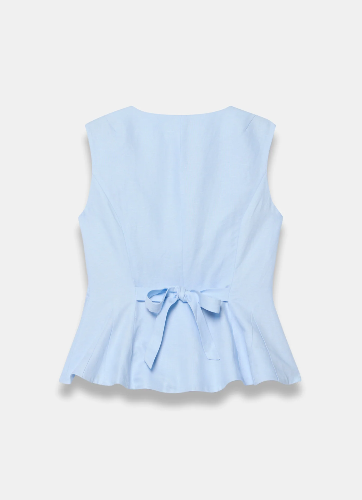 Pale Blue Linen Blend Peplum Waistcoat