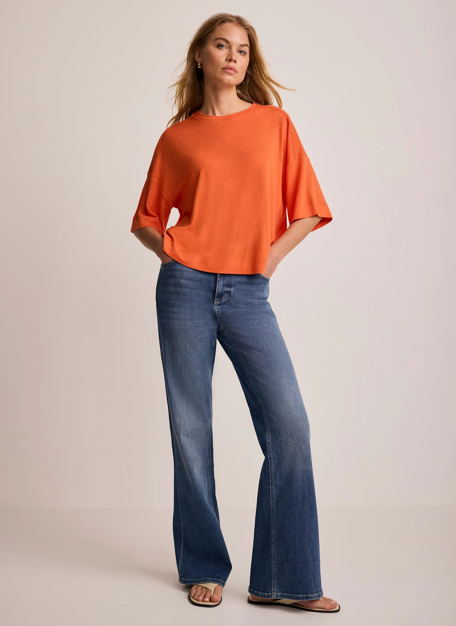 5054-orange-linen-blend-boxy-t-shirt-1.webp Orange Linen Blend Boxy T-Shirt