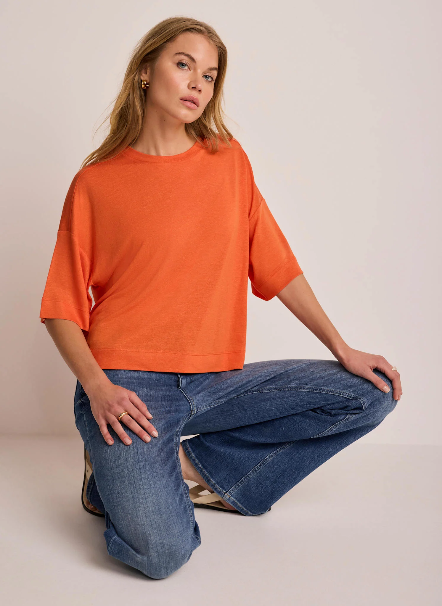5054-orange-linen-blend-boxy-t-shirt-2.webp Orange Linen Blend Boxy T-Shirt