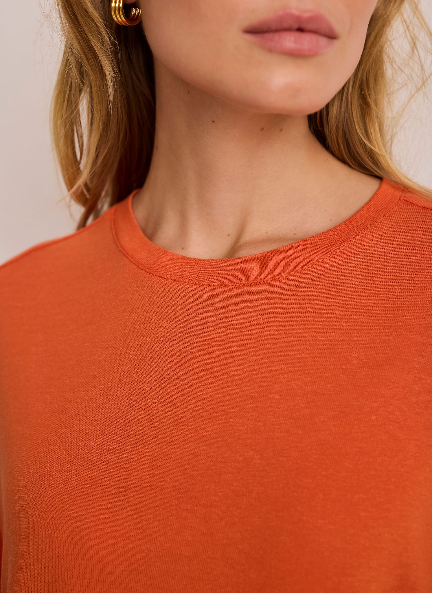 5054-orange-linen-blend-boxy-t-shirt-3.jpg Orange Linen Blend Boxy T-Shirt
