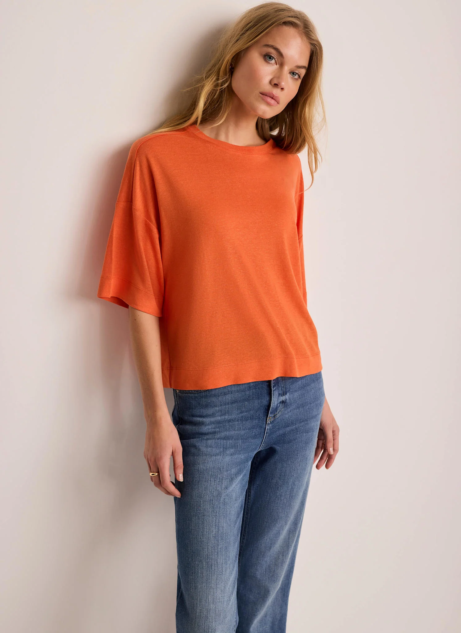 5054-orange-linen-blend-boxy-t-shirt-4.webp Orange Linen Blend Boxy T-Shirt